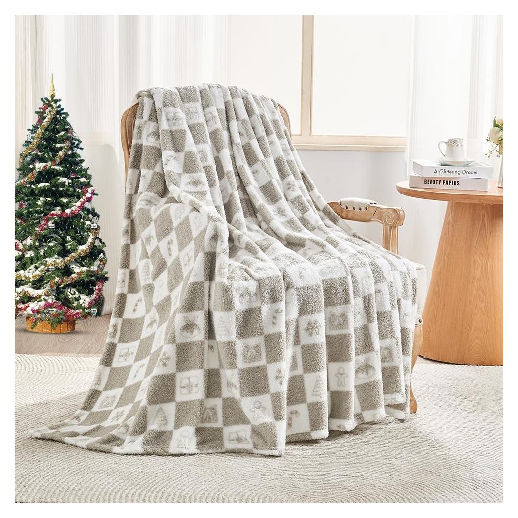 Manta A Cuadros EMME 127x152cm Microfibra Gris Suave