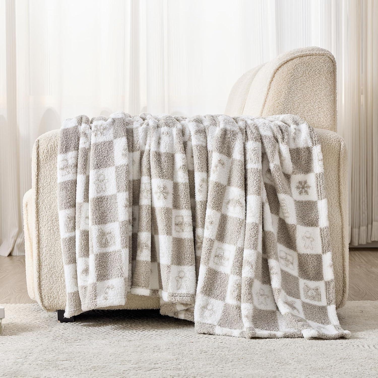 Manta A Cuadros EMME 127x152cm Microfibra Gris Suave