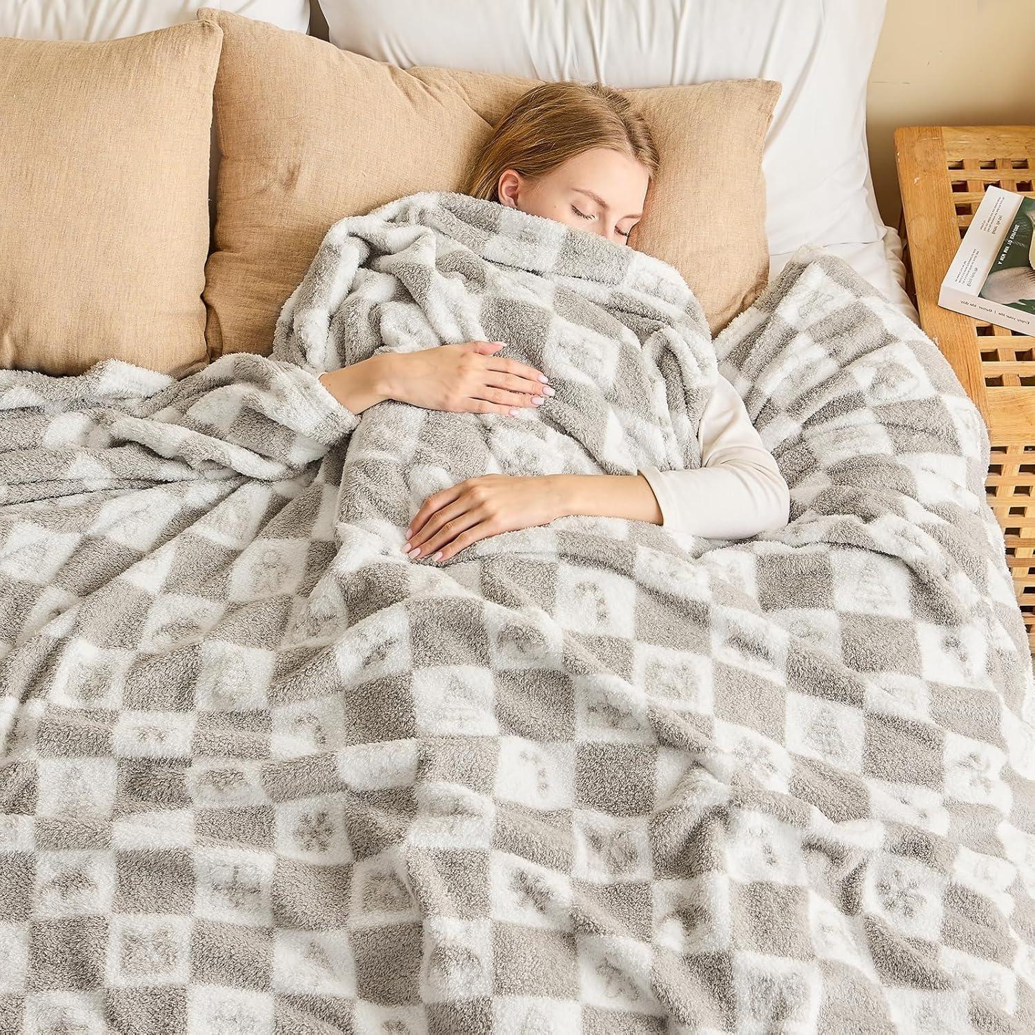 Manta A Cuadros EMME 127x152cm Microfibra Gris Suave