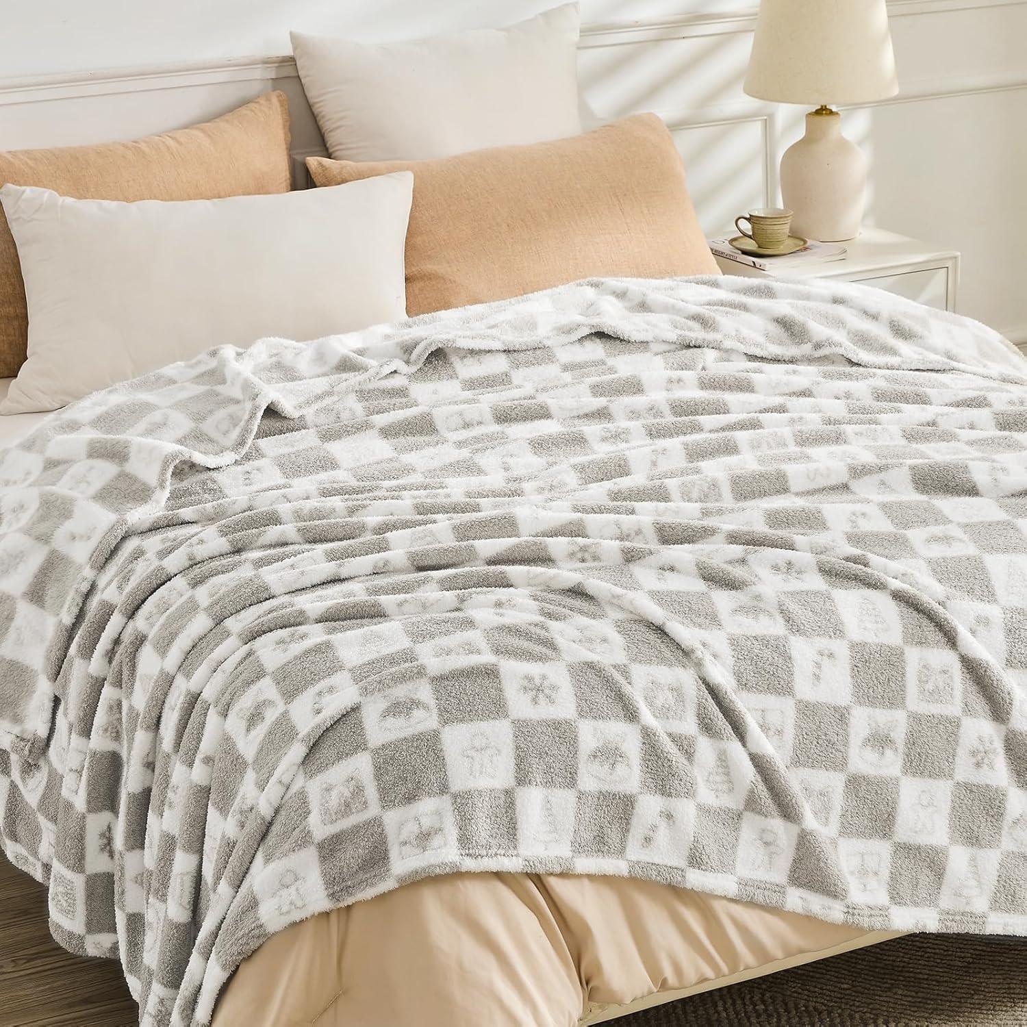 Manta A Cuadros EMME 127x152cm Microfibra Gris Suave