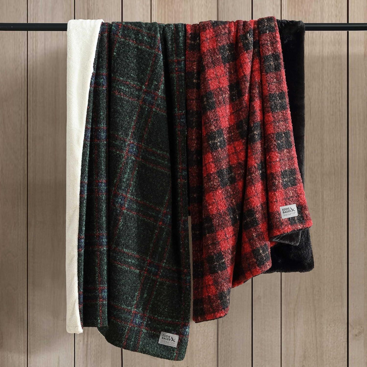 Eddie Bauer - Throw Blanket, Boucle Bedding with Faux Fur Reverse, Soft & Cozy Plaid Bedding Set (Capitol Hill Plaid Red, 50" x 70")