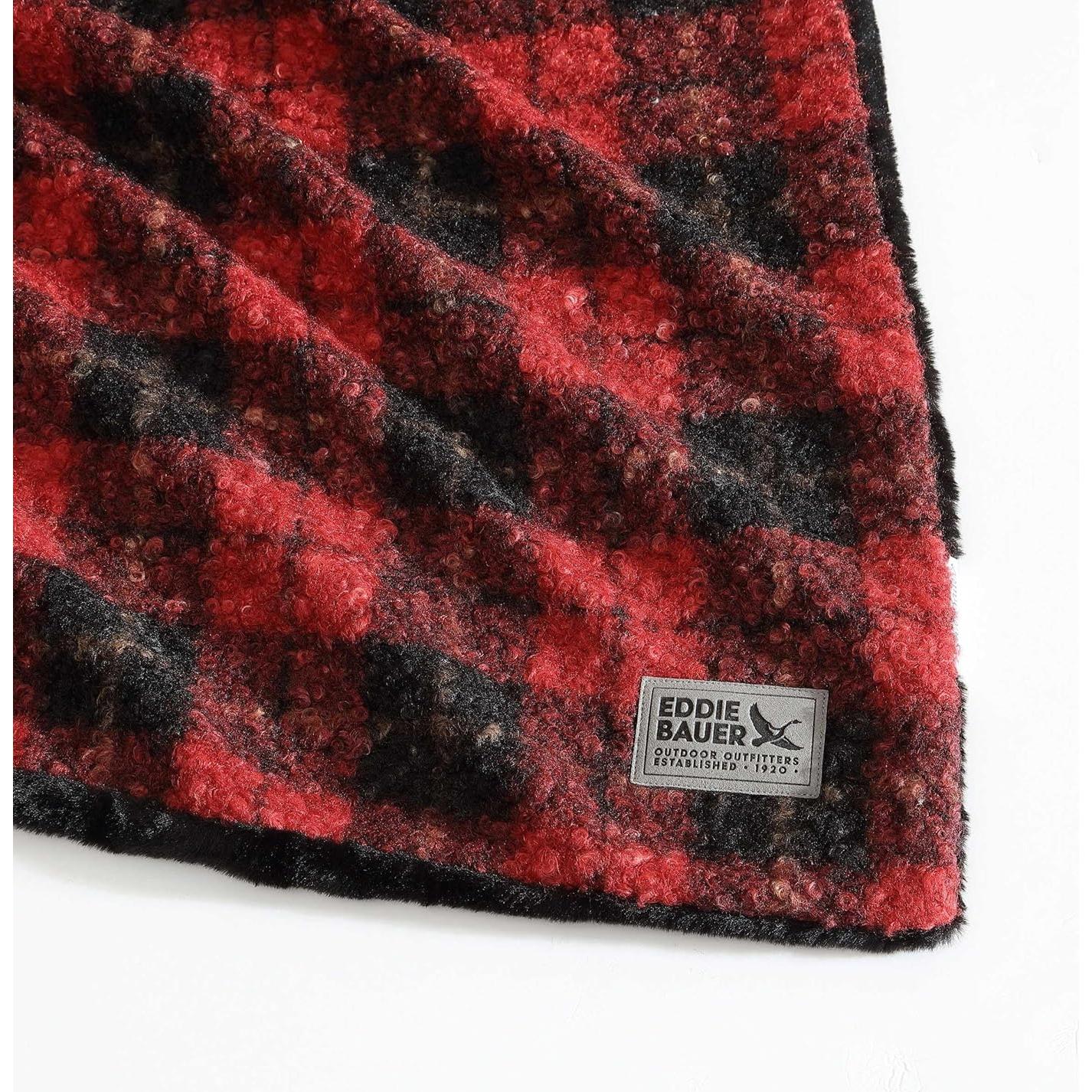 Eddie Bauer - Throw Blanket, Boucle Bedding with Faux Fur Reverse, Soft & Cozy Plaid Bedding Set (Capitol Hill Plaid Red, 50" x 70")