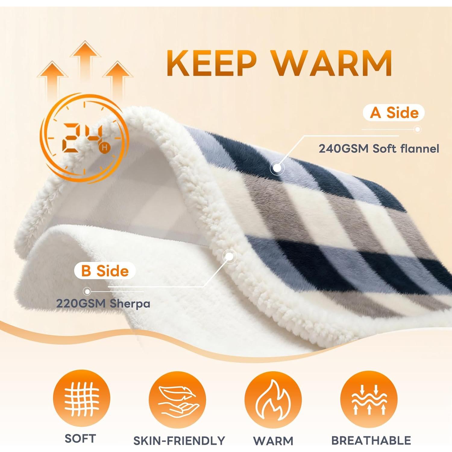 Manta Sherpa Gracelife 127x152 cm Gris-Azul Suave