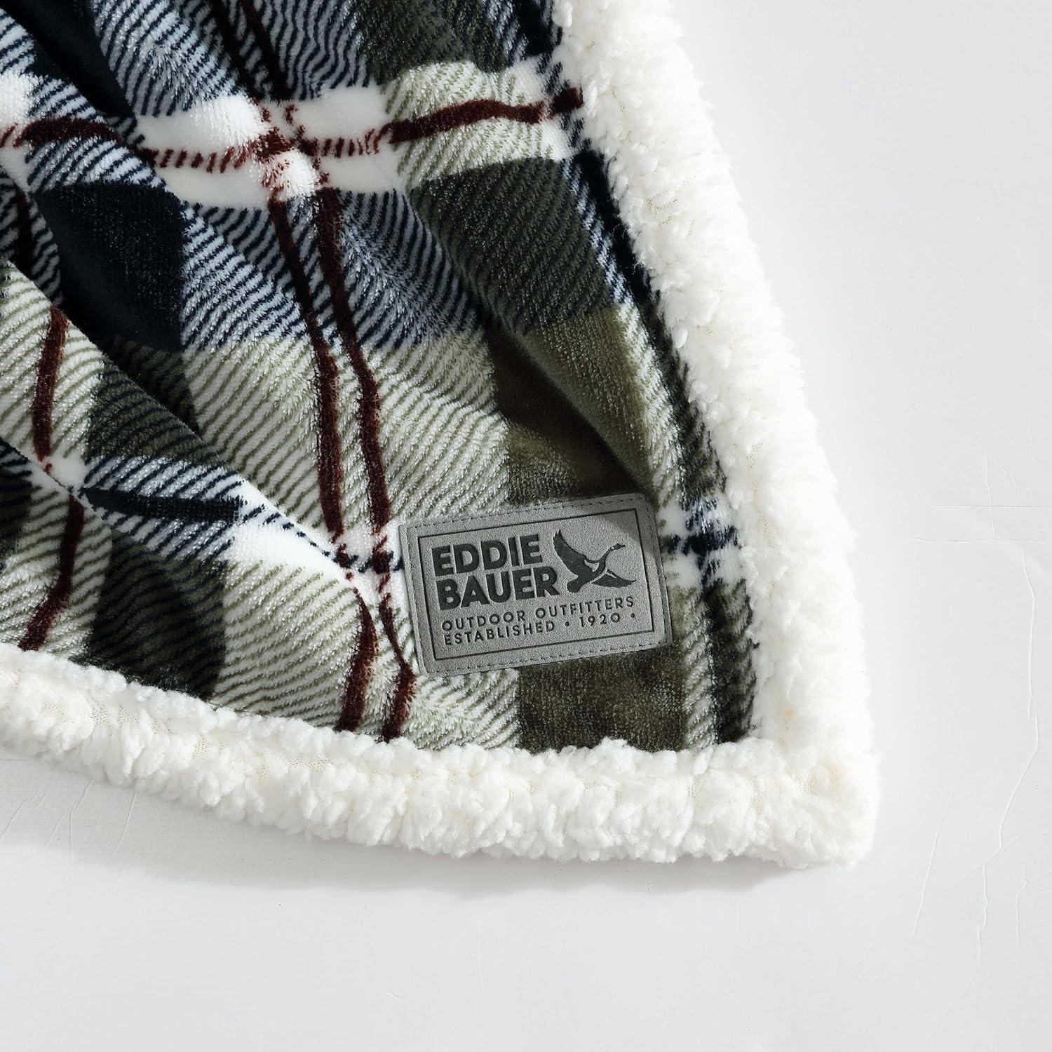 Throw Blanket, Ultra-Soft Plush Blanket with Faux Shearling Reverse, Throw Blanket for Couch & Bed (Trailhead Plaid Green, 50" x 60")