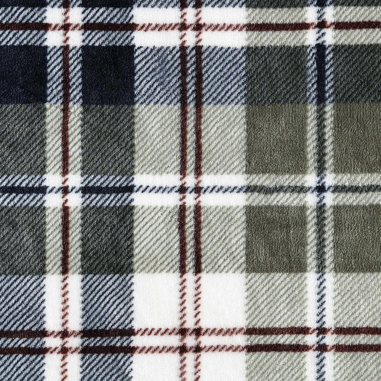 Throw Blanket, Ultra-Soft Plush Blanket with Faux Shearling Reverse, Throw Blanket for Couch & Bed (Trailhead Plaid Green, 50" x 60")