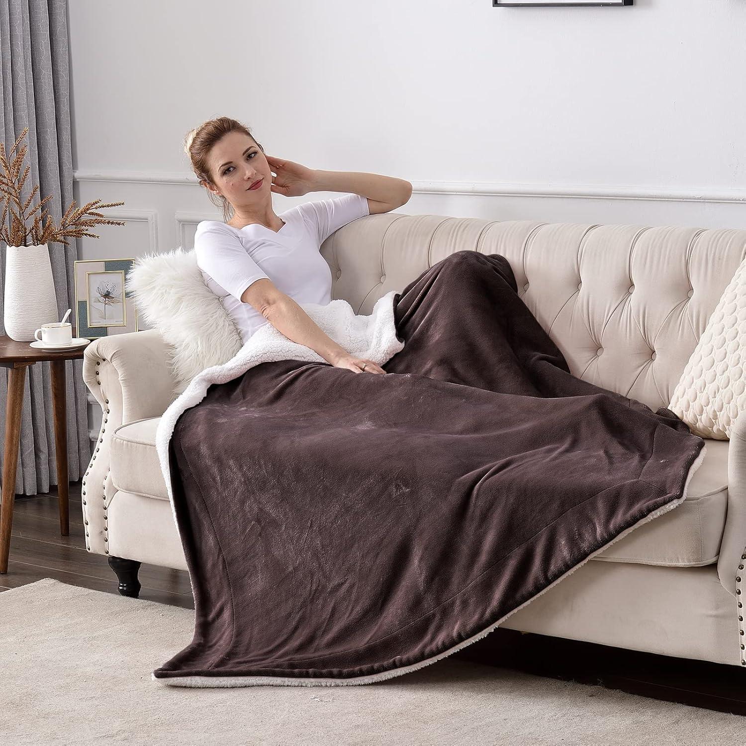 Manta Sherpa SOCHOW 127x152 cm Marrón Reversible Suave