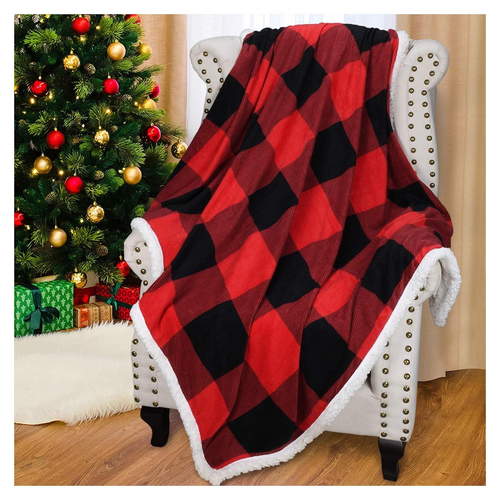 Manta Sherpa Reversible Catalonia 127x152 cm Cuadros Rojos