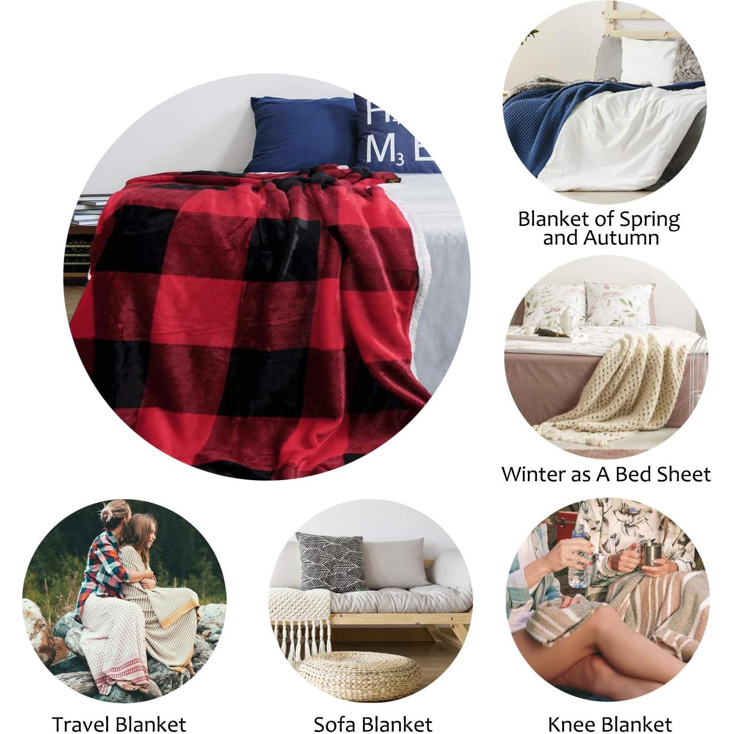 Manta Sherpa Reversible Catalonia 127x152 cm Cuadros Rojos