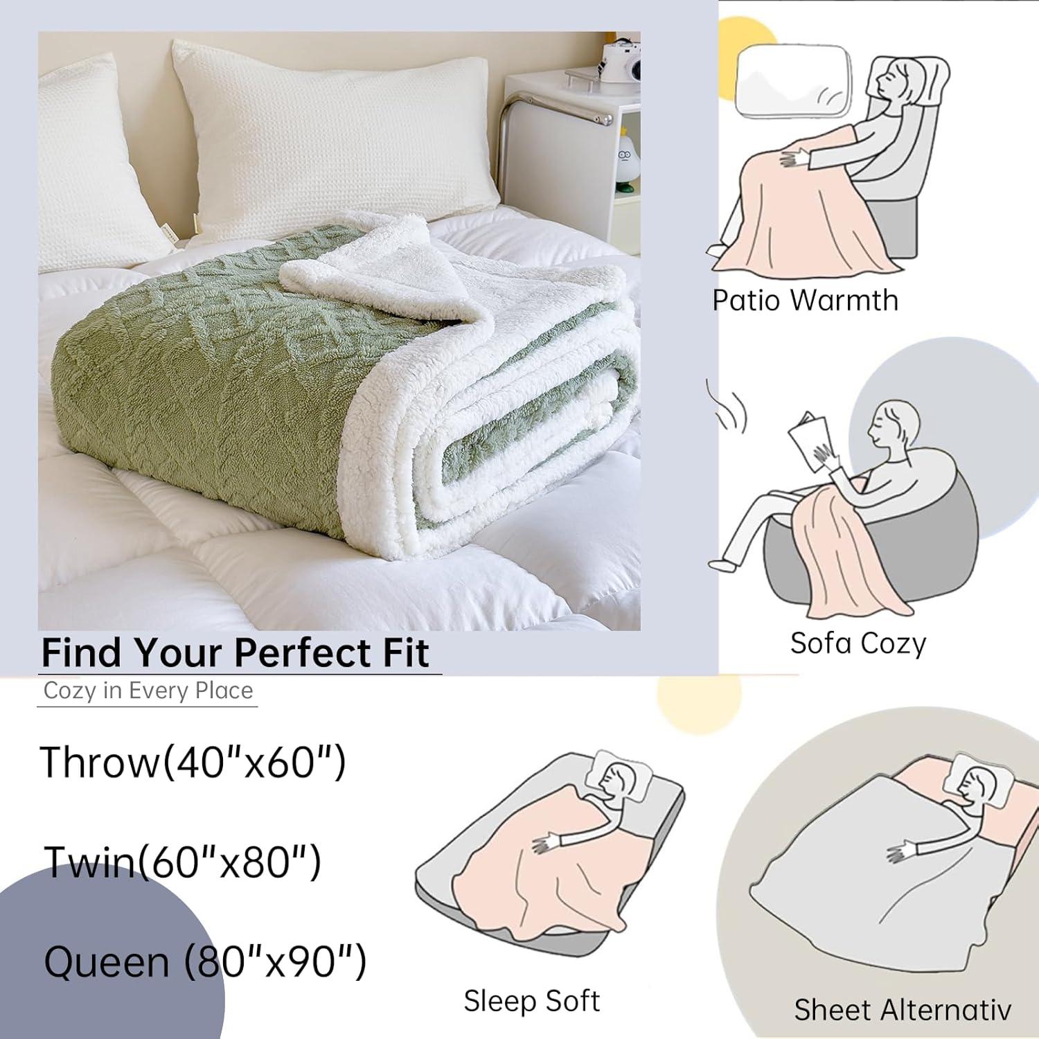 Manta Twin Sherpa PAJEO Verde 152x203 cm Gruesa y Suave