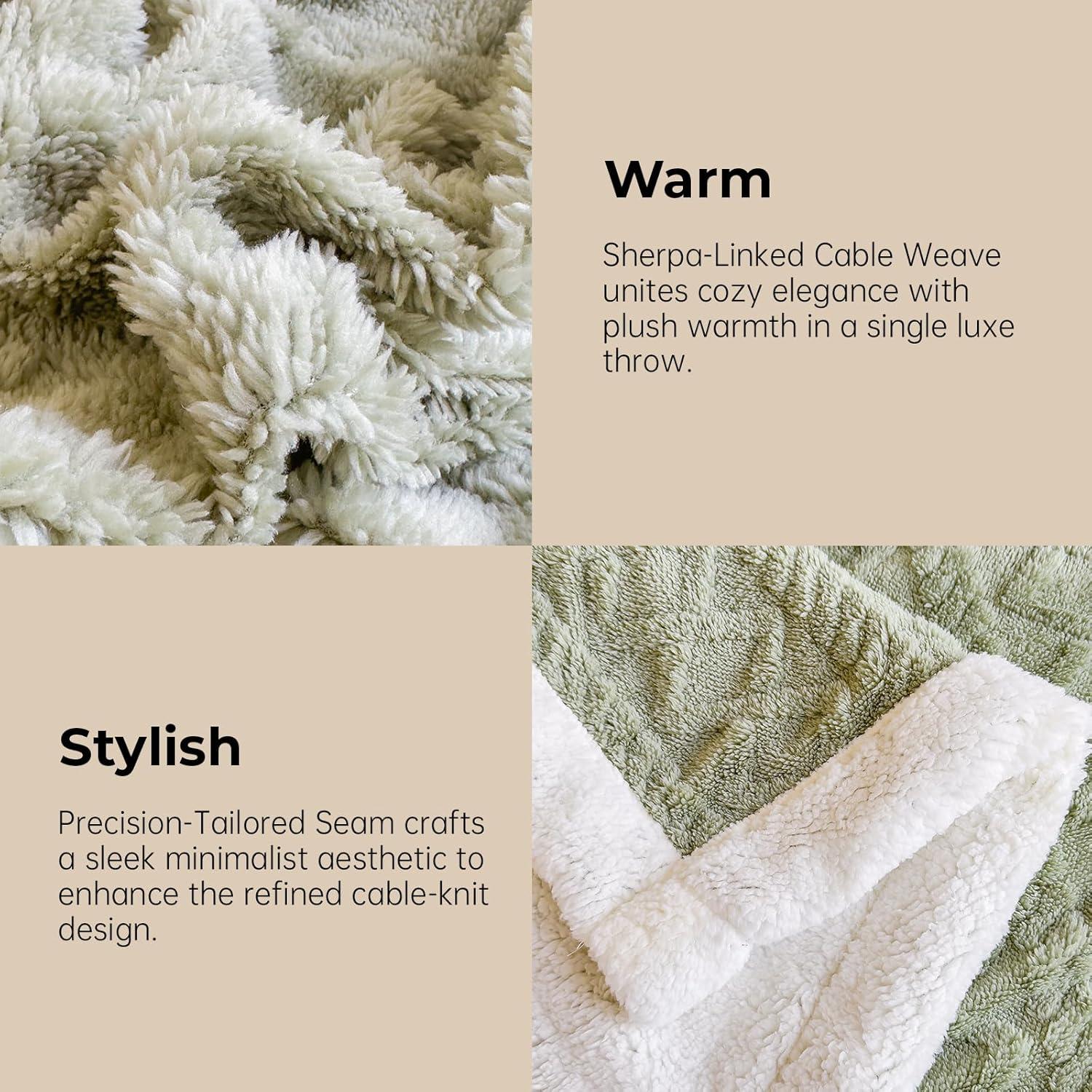 Manta Twin Sherpa PAJEO Verde 152x203 cm Gruesa y Suave