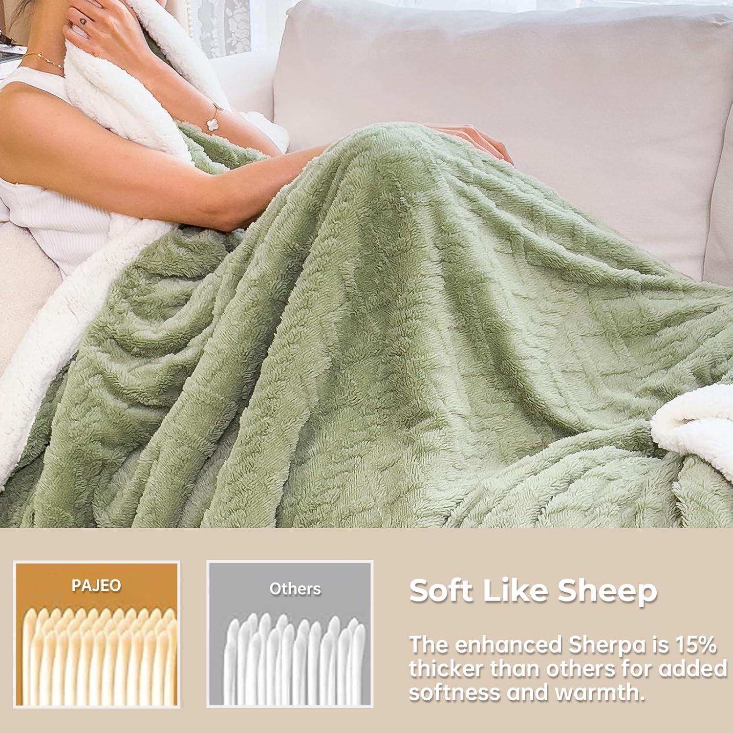 Manta Twin Sherpa PAJEO Verde 152x203 cm Gruesa y Suave