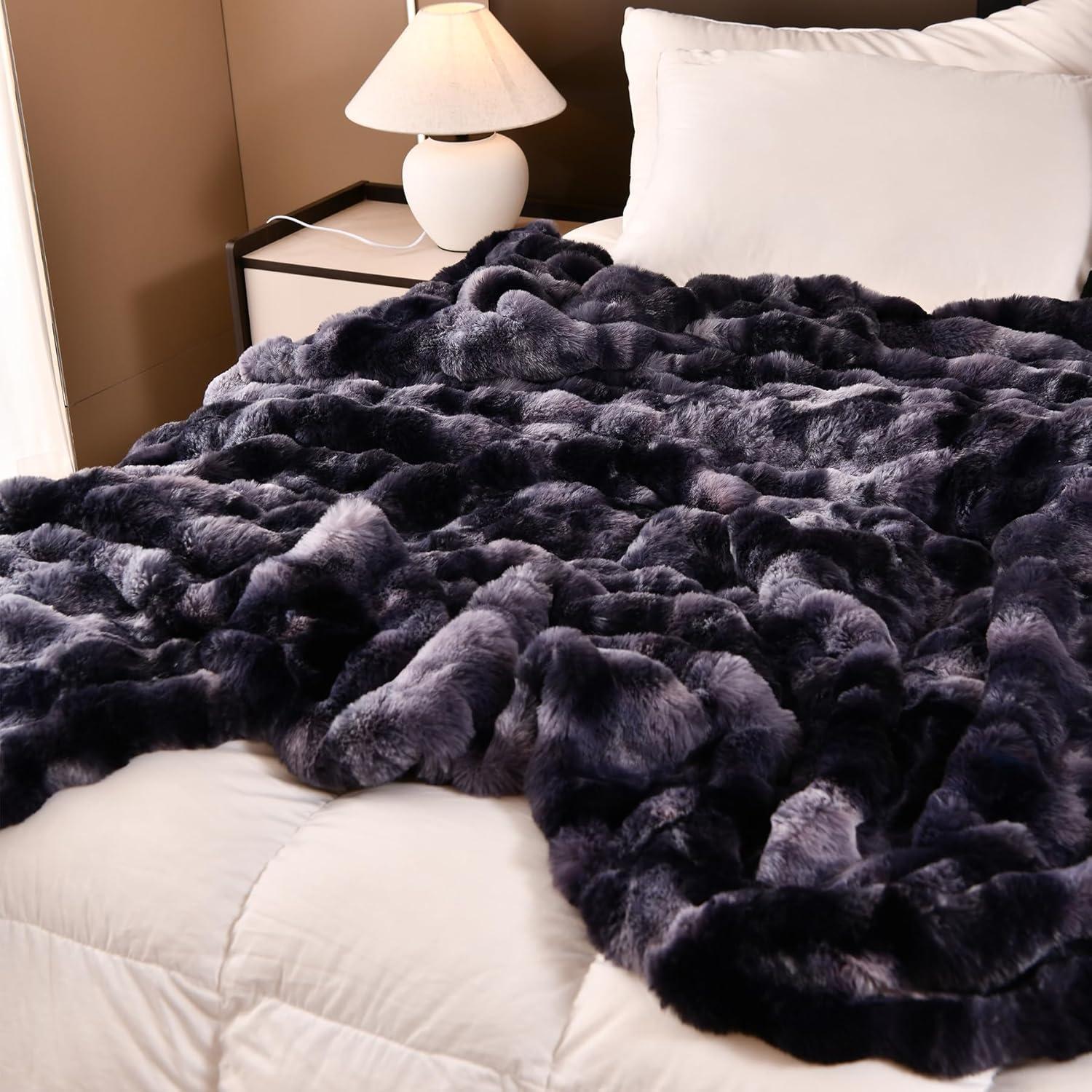 Manta de Piel Sintética H&D 127x152 cm Gris Oscuro