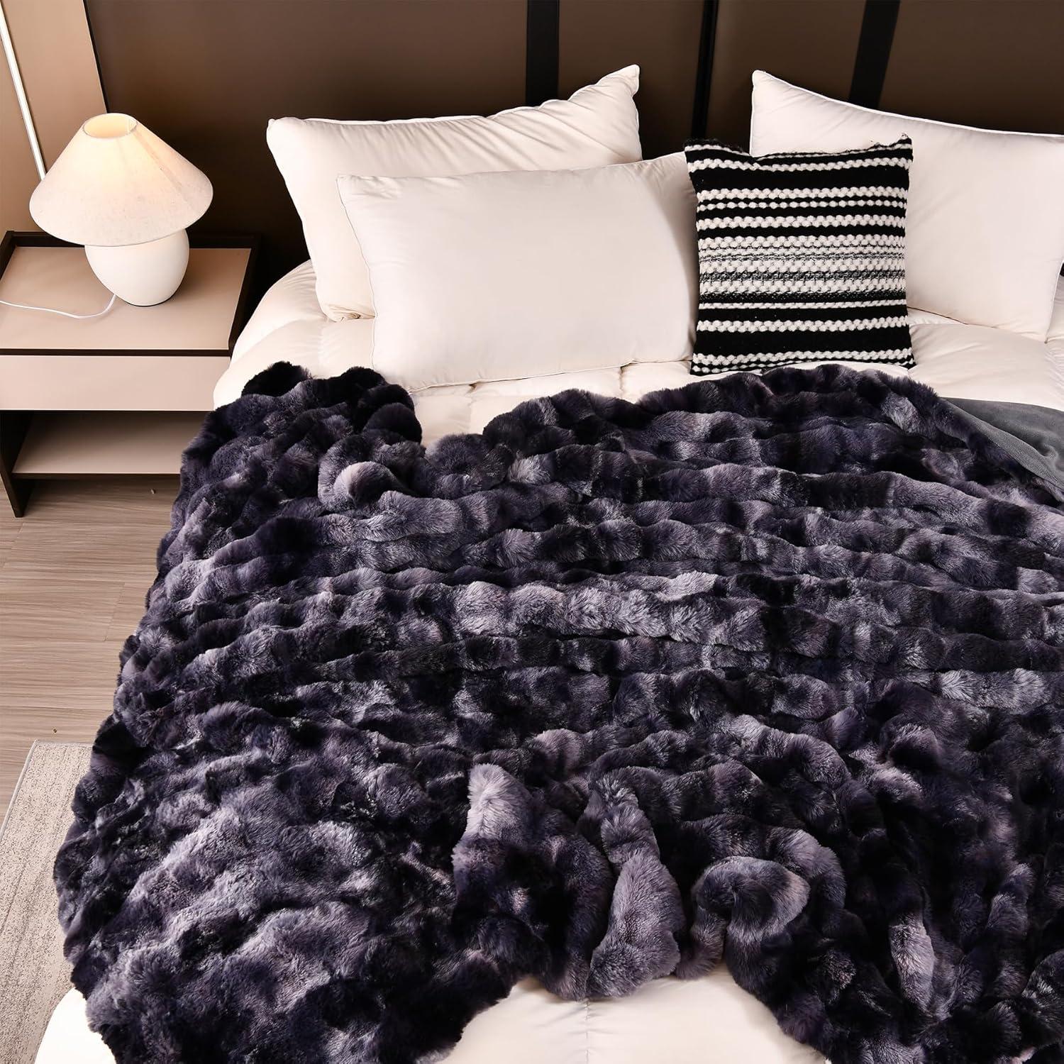 Manta de Piel Sintética H&D 127x152 cm Gris Oscuro