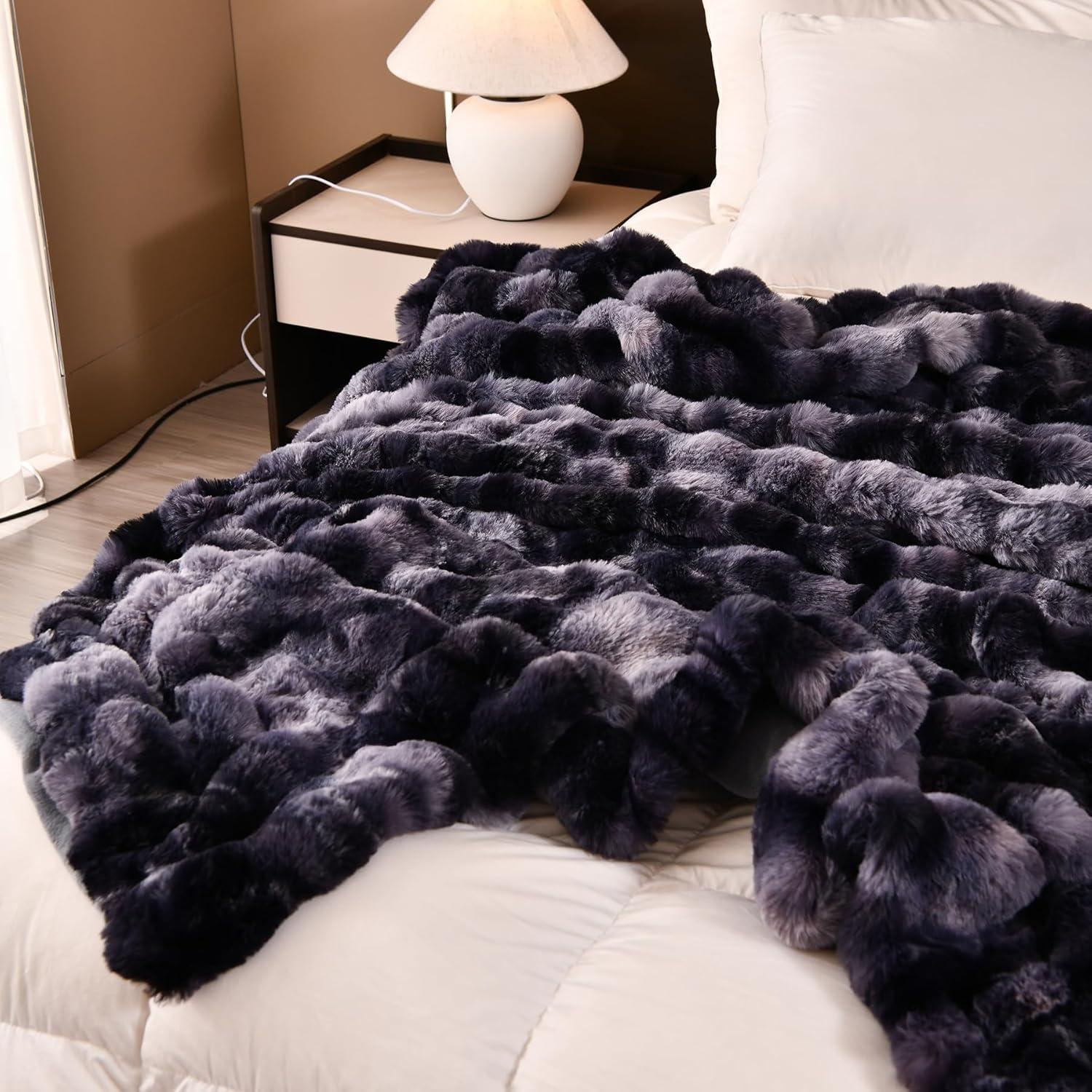 Manta de Piel Sintética H&D 127x152 cm Gris Oscuro