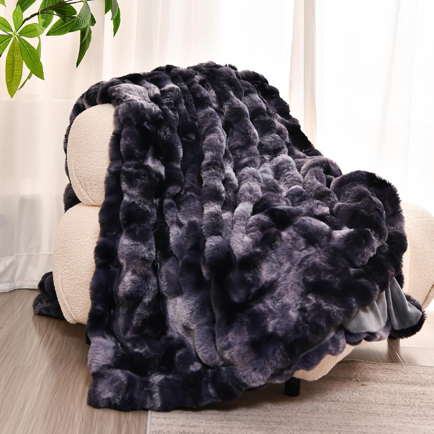 Manta de Piel Sintética H&D 127x152 cm Gris Oscuro