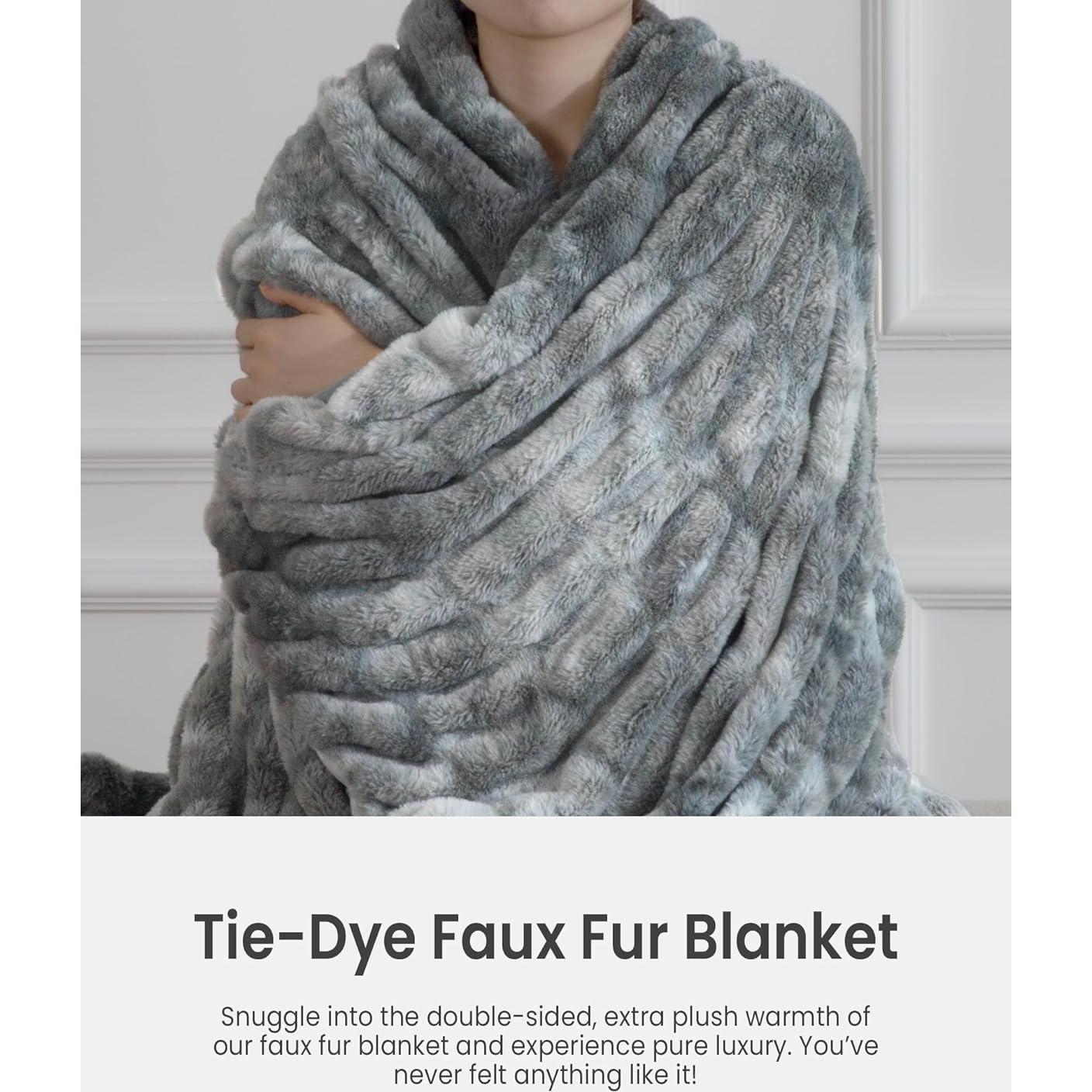 Manta de Piel Sintética blunique 127x152 cm Tie-Dye Gris