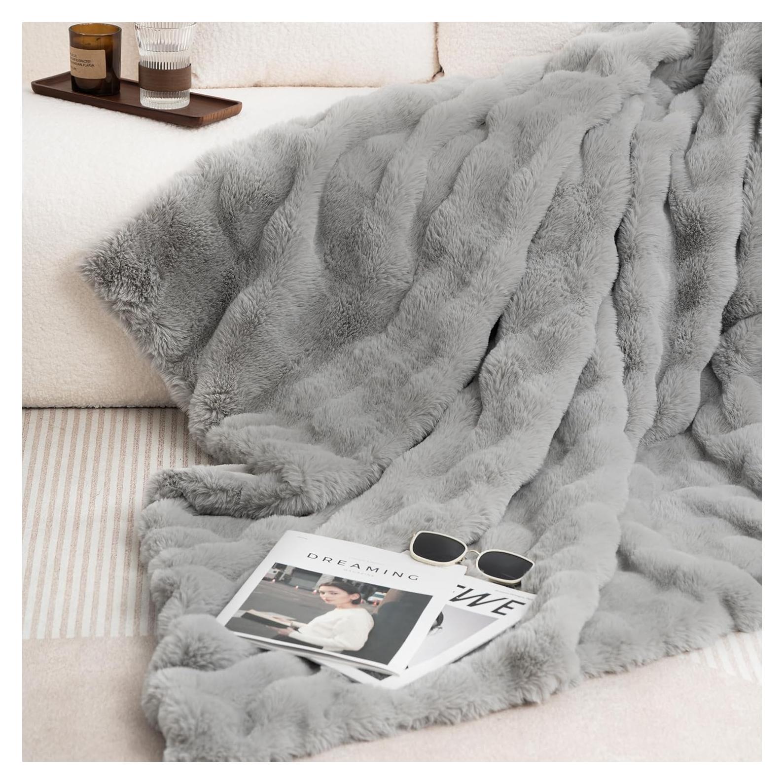 Manta de Lanzar Reversible Julio 127x152 cm Gris Suave