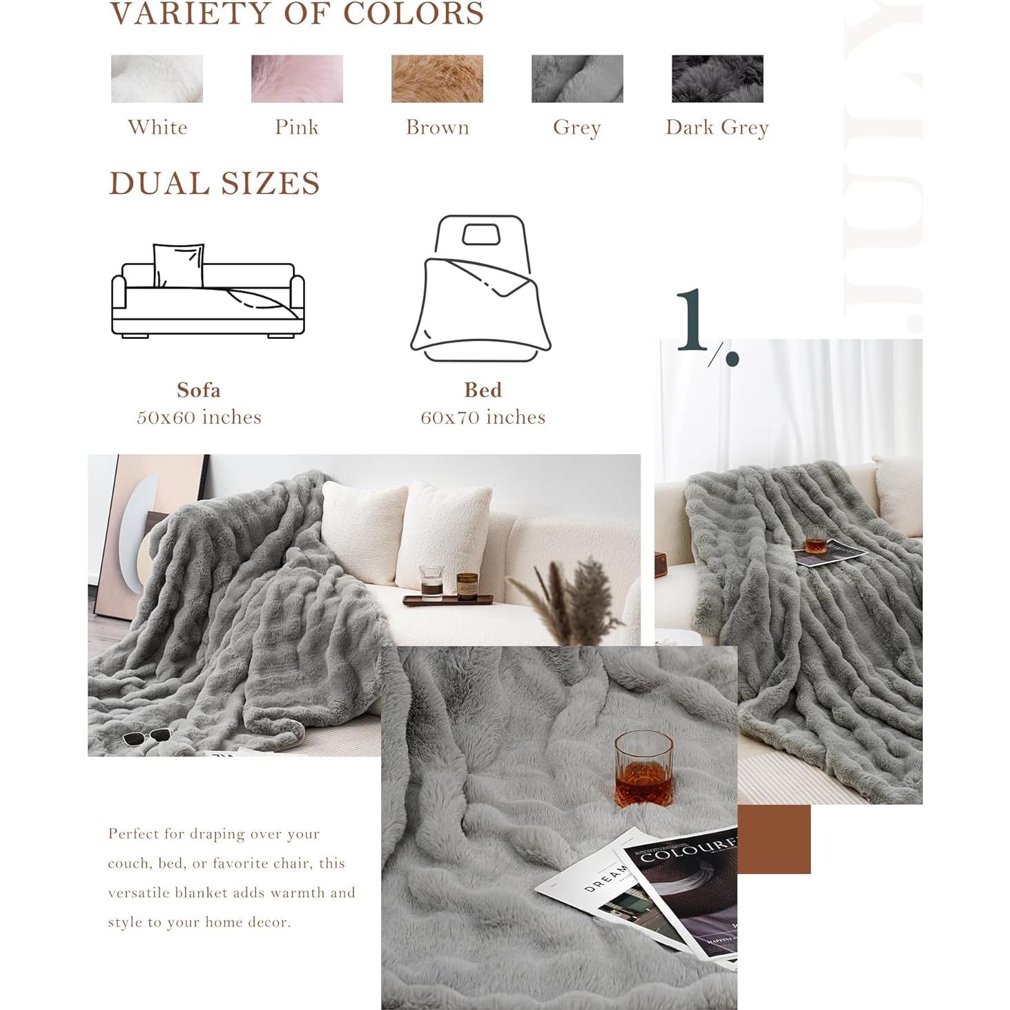 Manta de Lanzar Reversible Julio 127x152 cm Gris Suave