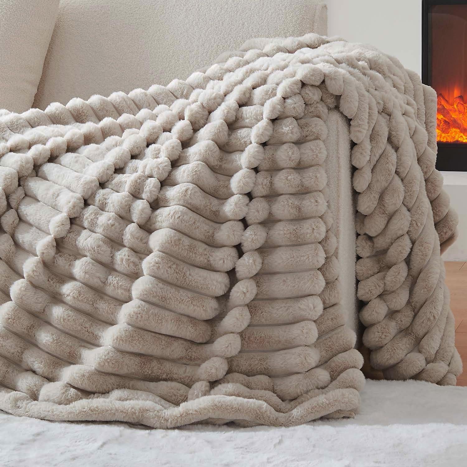 Manta de Piel Sintética Lotus Karen 127x152 cm Lino Rayas