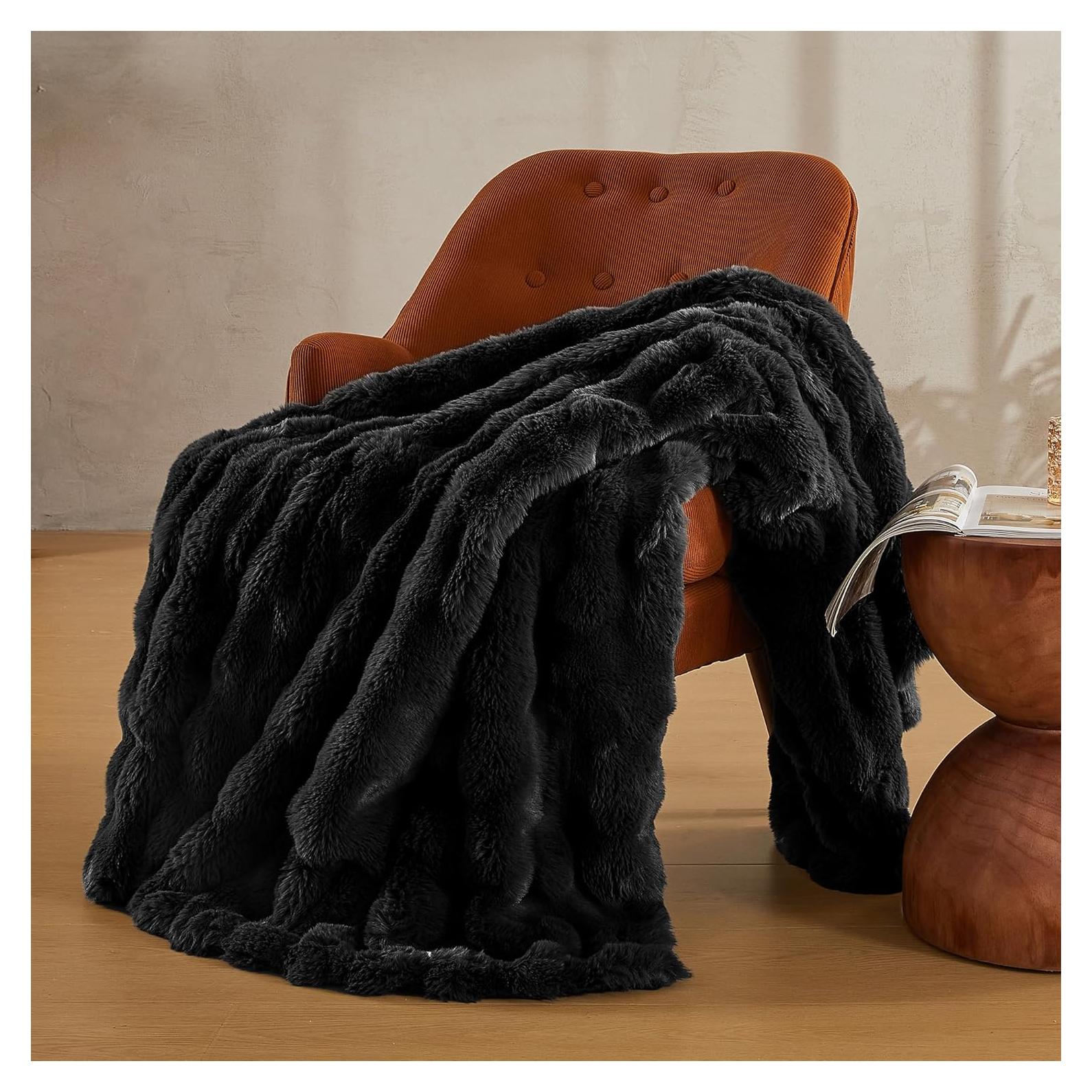 Manta de Piel Sintética JELLYMONI 127x152cm Negra Suave