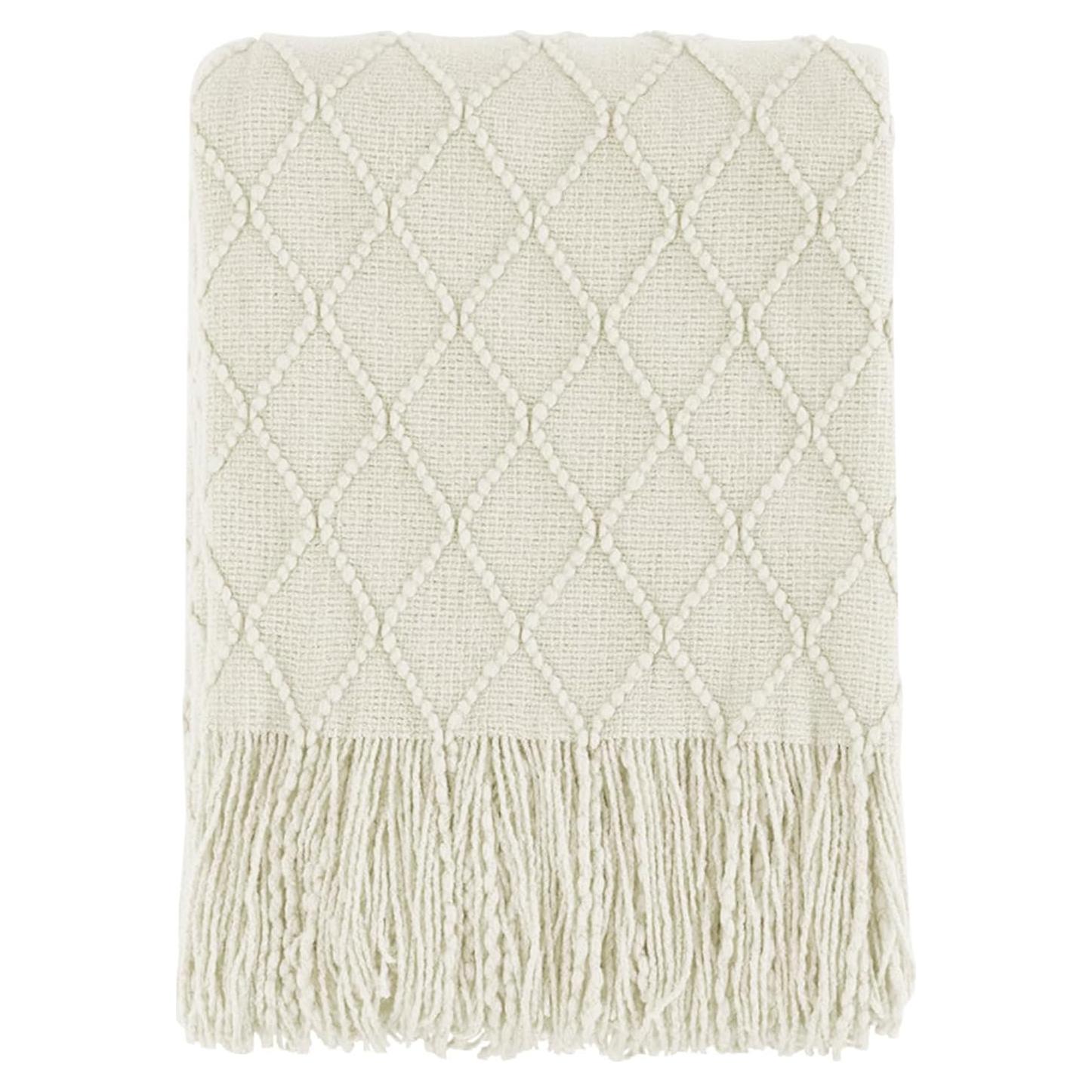 Manta de Lanzar Beige BOURINA 127x152 cm Suave y Decorativa