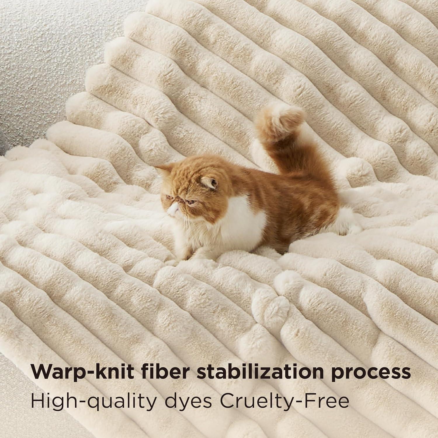 Bedsure Faux Fur Throw Blanket - Ultra GentleSoft & Fluffy, Fuzzy Luxury Throw Blanket for Couch, Sofa and Bed, Thick and Warm for Winter, Cozy Striped Decorative Gift for Women, Beige, 50x70 Inches