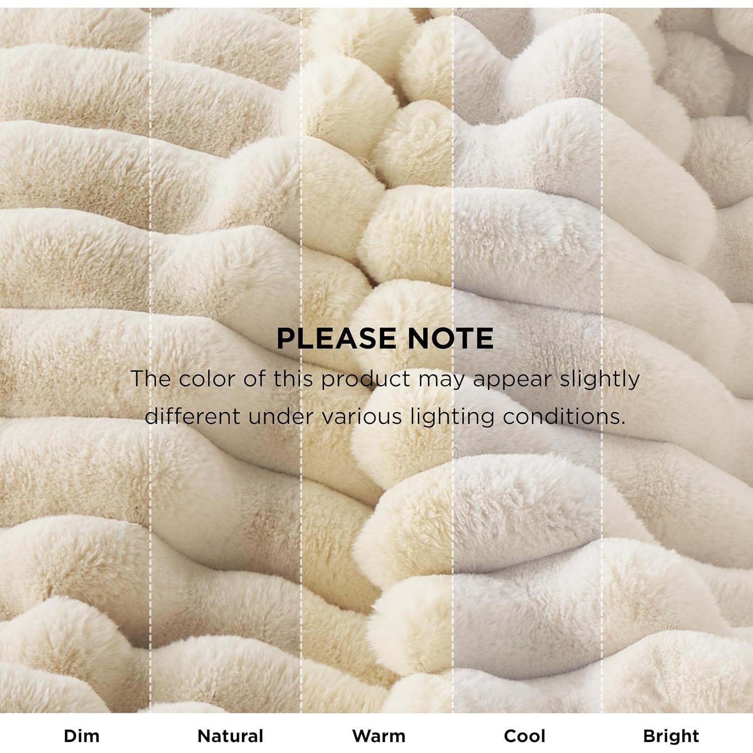 Bedsure Faux Fur Throw Blanket - Ultra GentleSoft & Fluffy, Fuzzy Luxury Throw Blanket for Couch, Sofa and Bed, Thick and Warm for Winter, Cozy Striped Decorative Gift for Women, Beige, 50x70 Inches