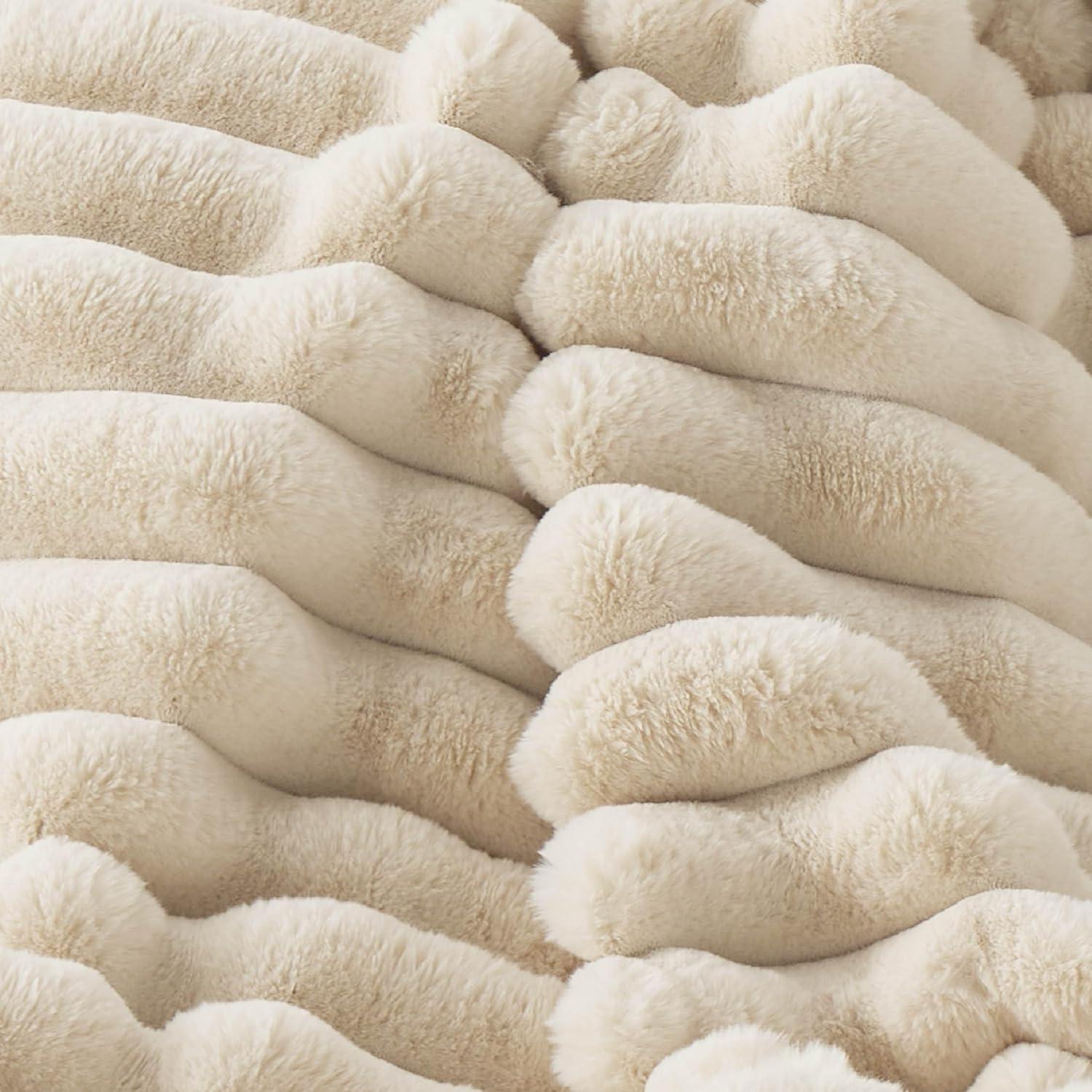 Bedsure Faux Fur Throw Blanket - Ultra GentleSoft & Fluffy, Fuzzy Luxury Throw Blanket for Couch, Sofa and Bed, Thick and Warm for Winter, Cozy Striped Decorative Gift for Women, Beige, 50x70 Inches