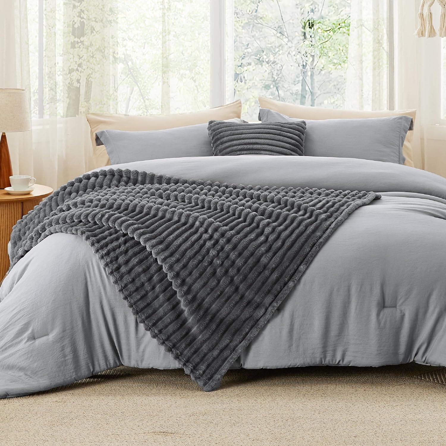 Juego de Edredón Queen Bedsure 5 Piezas Gris Oscuro