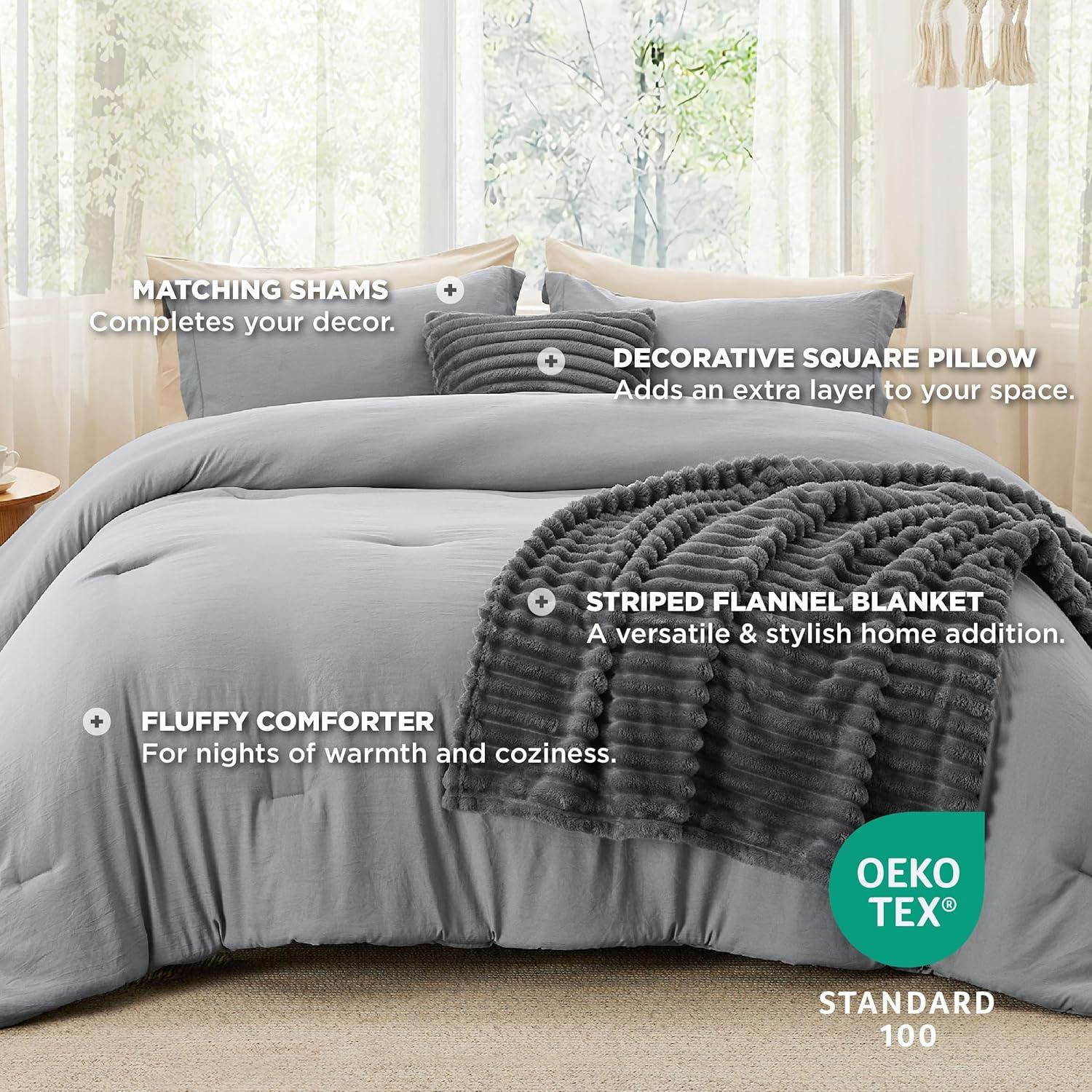 Juego de Edredón Queen Bedsure 5 Piezas Gris Oscuro