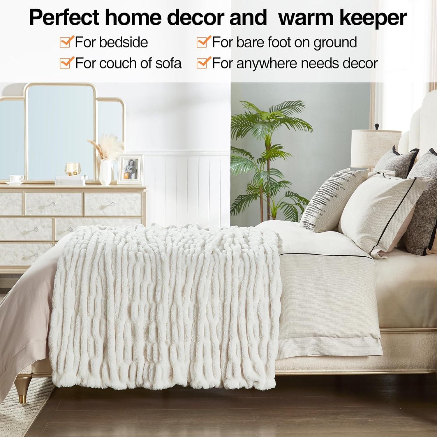 Manta de Piel de Conejo Falsa DREAMNINE 127x152 cm Blanca