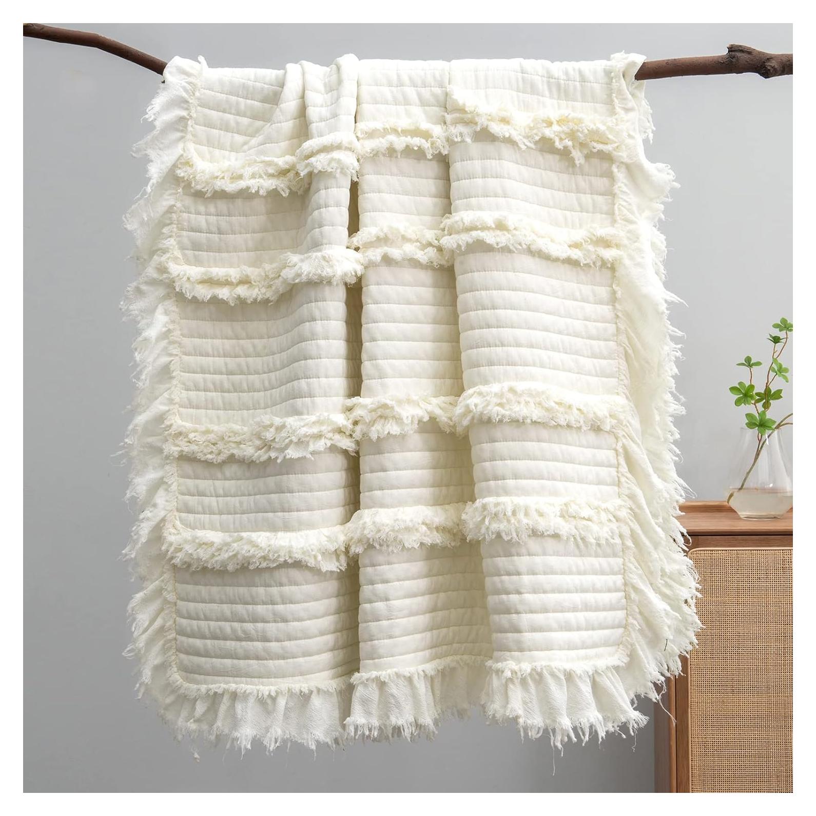 Manta de lanzamiento HORIMOTE HOME 127x152cm crema boho