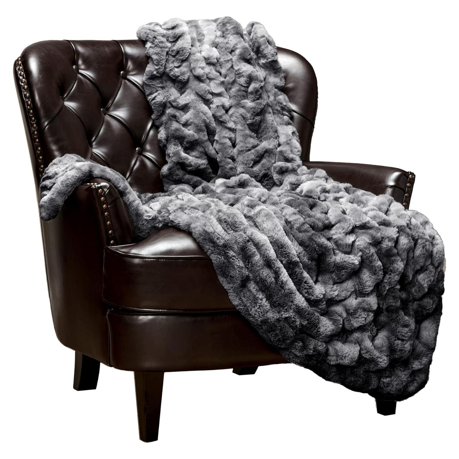 Manta de Piel Sintética Chanasya 127x165 cm Gris Oscuro