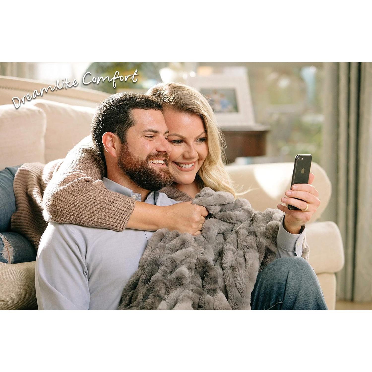 Manta de Piel Sintética Chanasya 127x165 cm Gris Oscuro