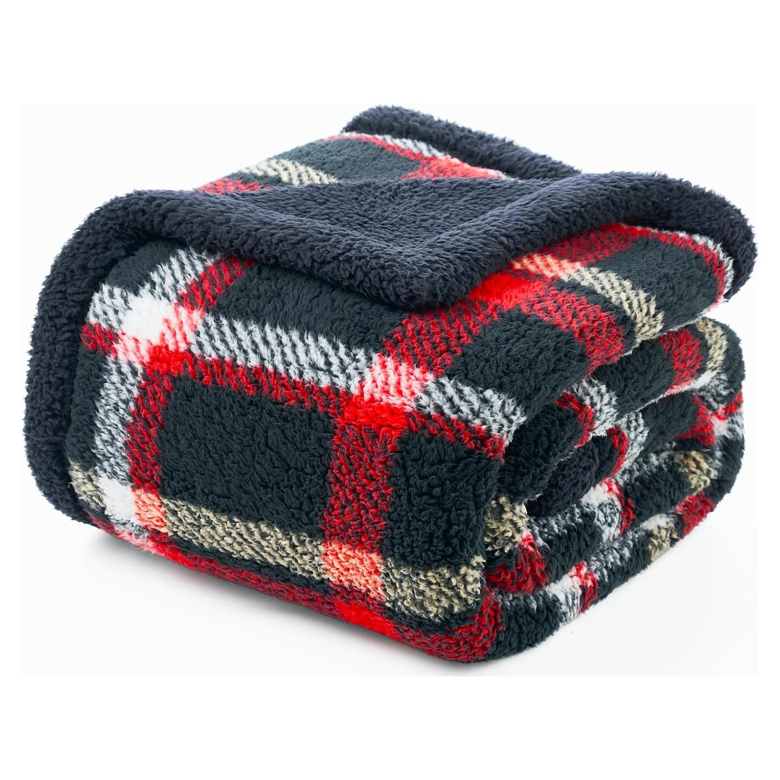 Manta de Sherpa Cozy Bliss 127x152 cm Cuadros Rojos