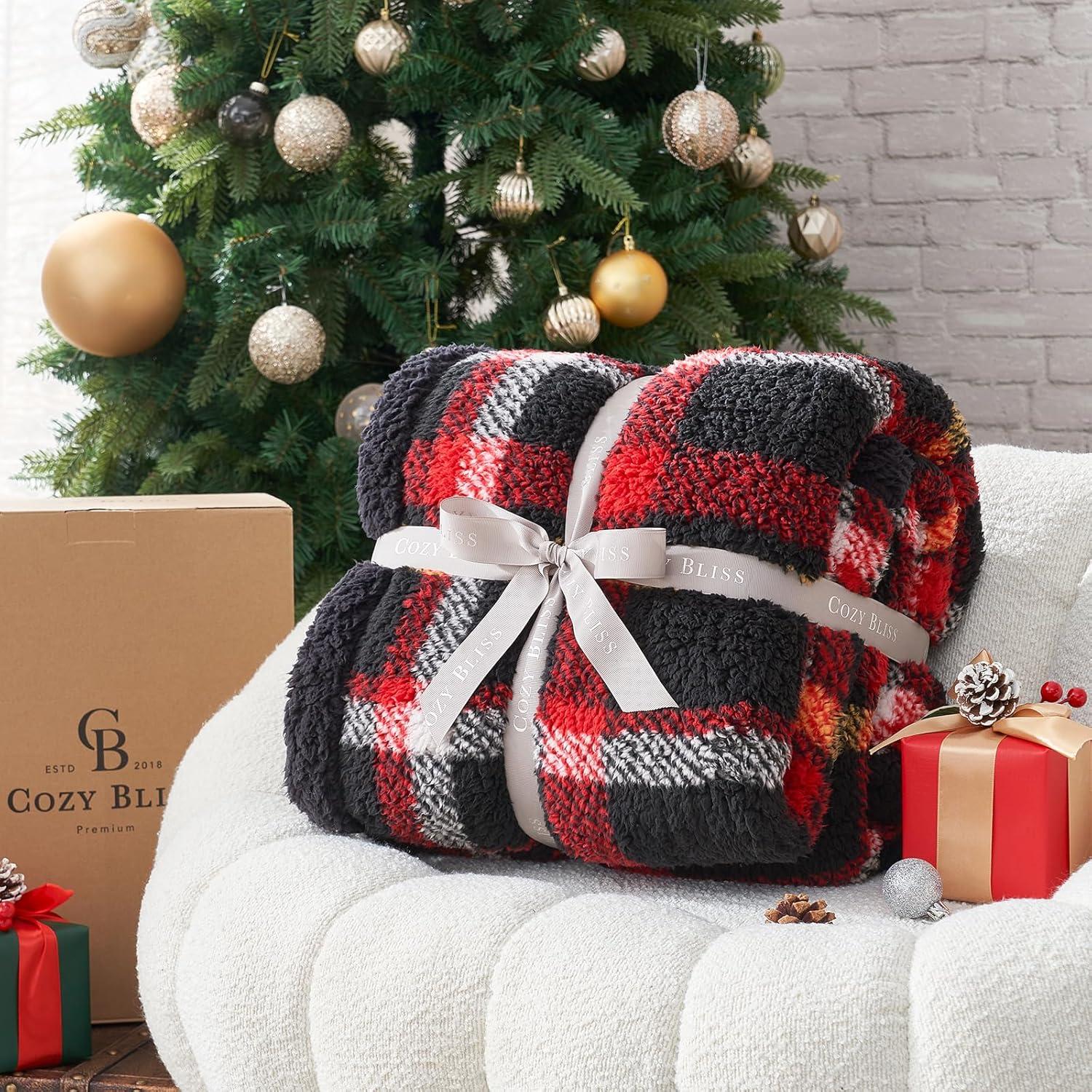 Manta de Sherpa Cozy Bliss 127x152 cm Cuadros Rojos