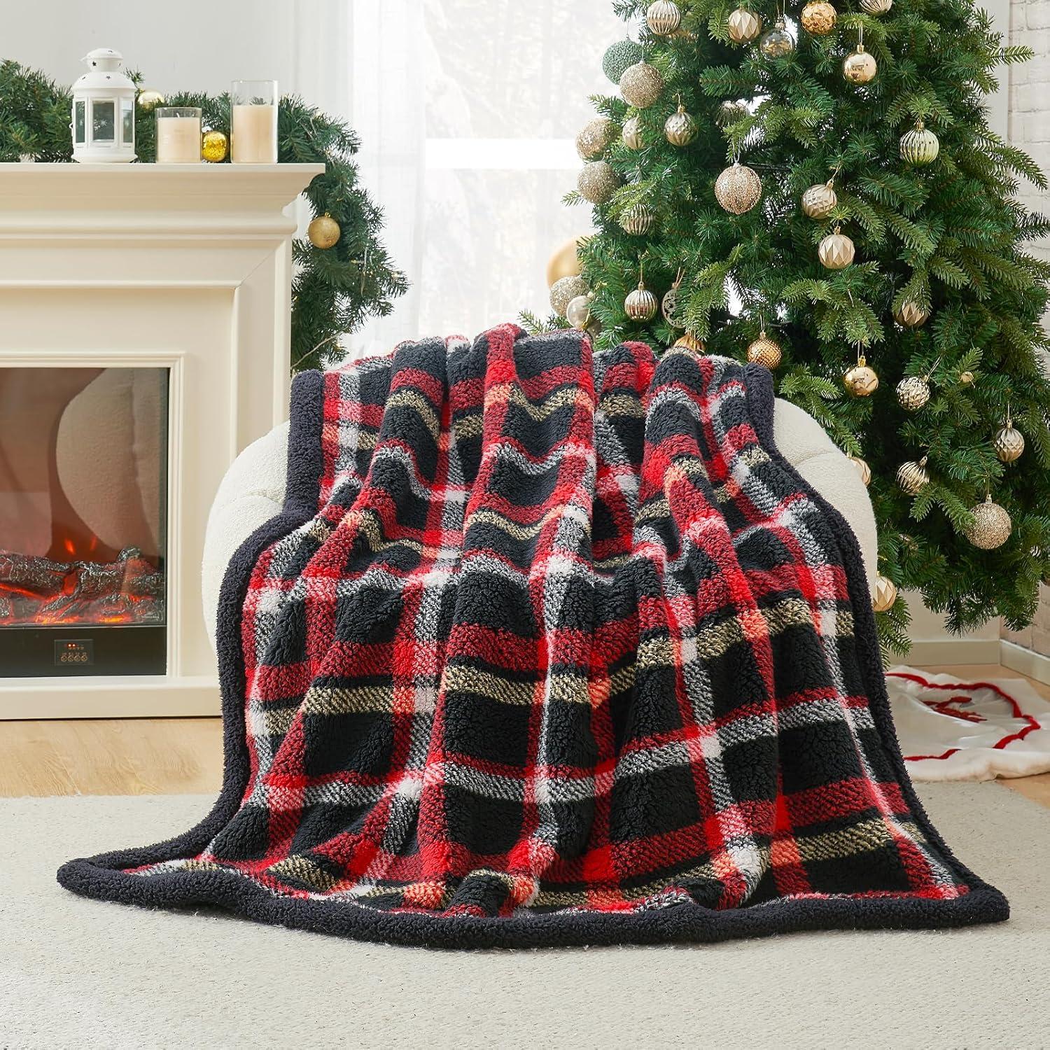 Manta de Sherpa Cozy Bliss 127x152 cm Cuadros Rojos