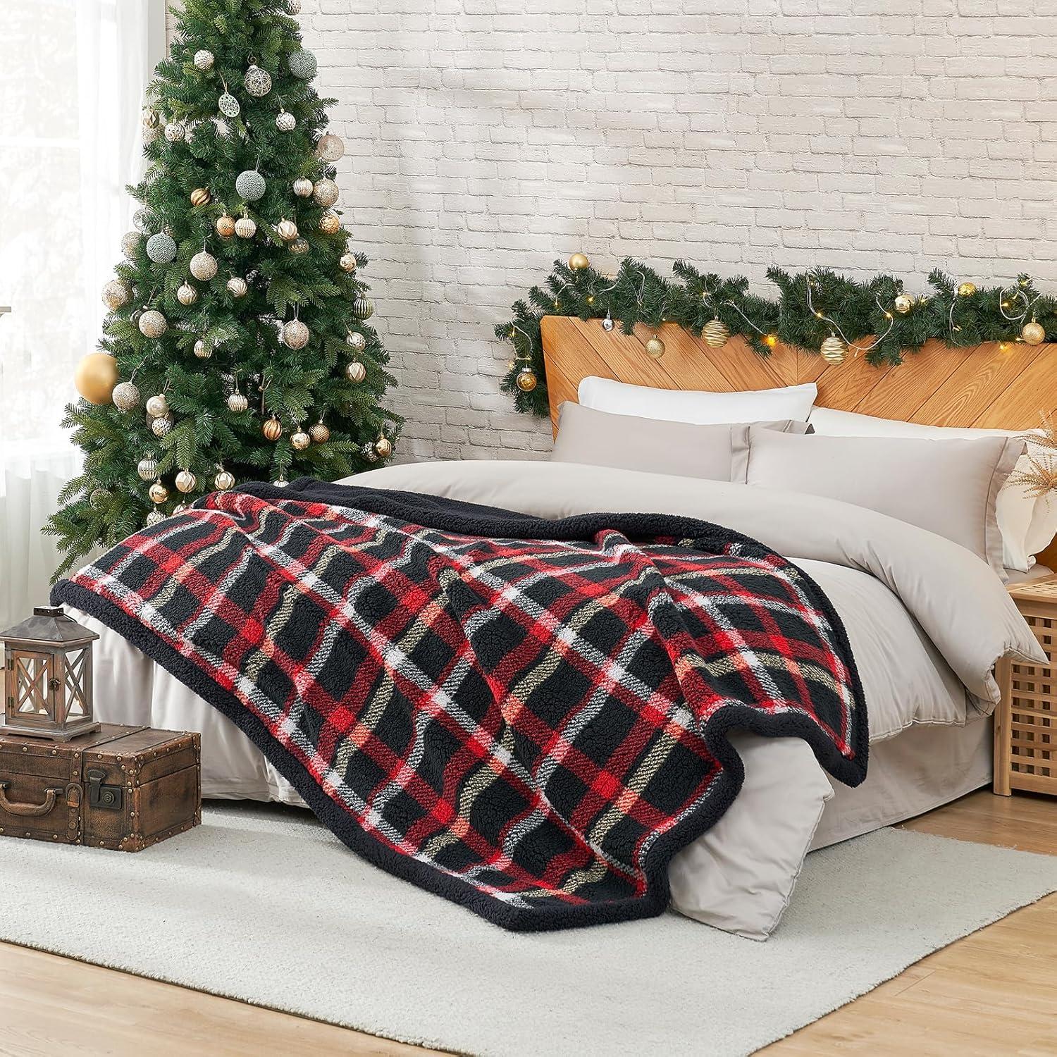 Manta de Sherpa Cozy Bliss 127x152 cm Cuadros Rojos