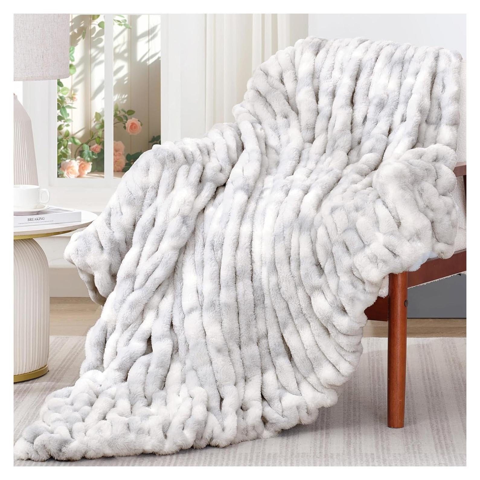 Manta de Piel Sintética Touchat 127x152cm Gris Tie-dye 700 GSM