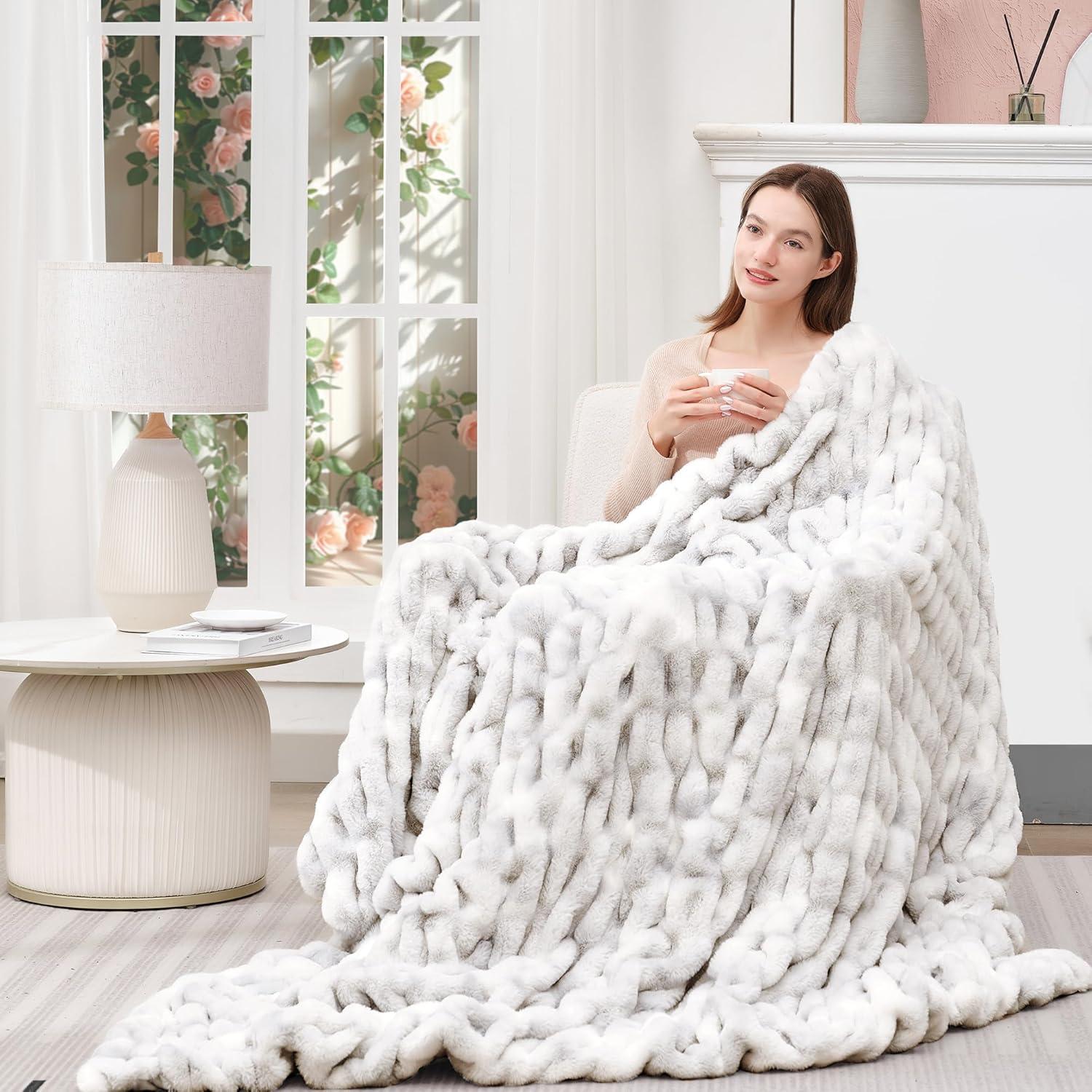 Manta de Piel Sintética Touchat 127x152cm Gris Tie-dye 700 GSM