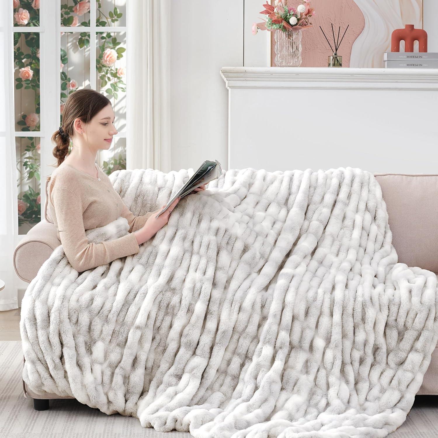 Manta de Piel Sintética Touchat 127x152cm Gris Tie-dye 700 GSM