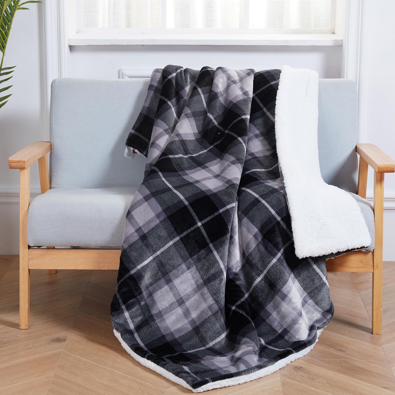 Manta de Franela SOCHOW Reversible Cuadros 127x152 cm Gris