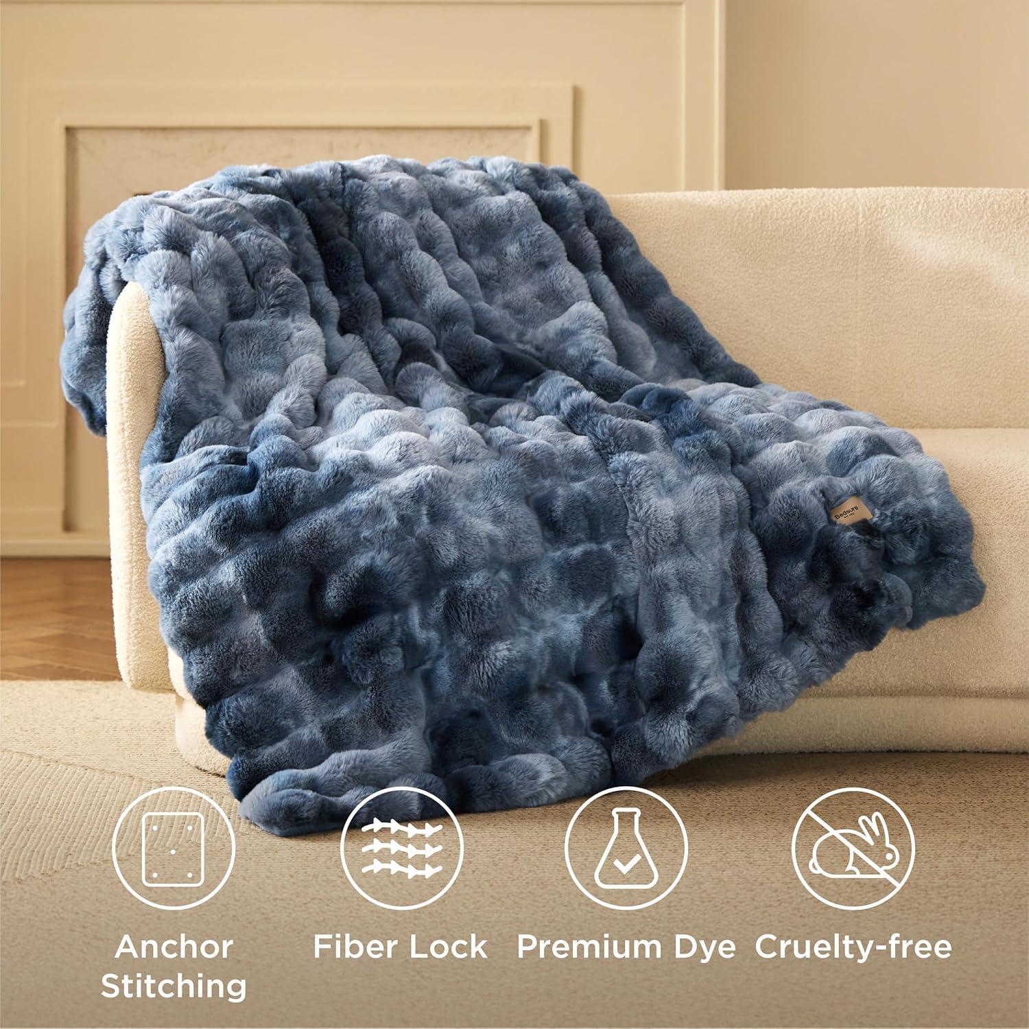 Bedsure GentleSoft Fluffy Faux Fur Throw Blanket, Fuzzy Soft Bubble Blanket for Couch, Faux Fur Decor for Home Bedroom Living Room, Thick Warm Furry Cozy Gifts for Women, Tie-dye Blue, 50x60 Inch