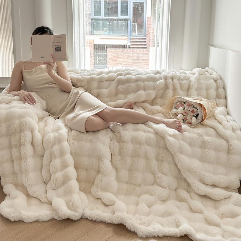 Manta H&D Mini Sofá Piel Sintética Marfil 101.6x152.4cm