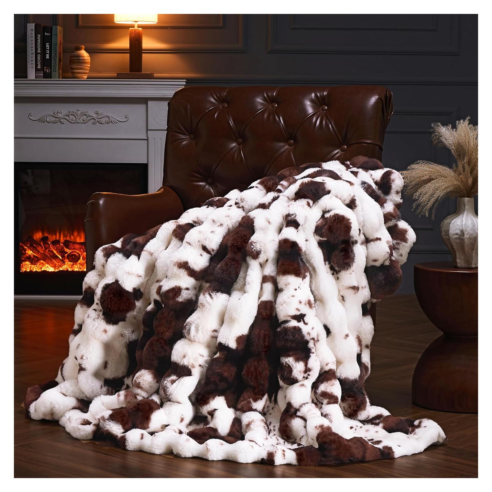 Manta de piel sintética PLUUSHUU 152x127cm impresión vaca