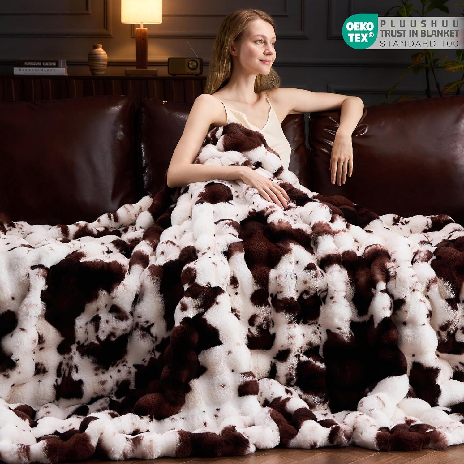 Manta de piel sintética PLUUSHUU 152x127cm impresión vaca