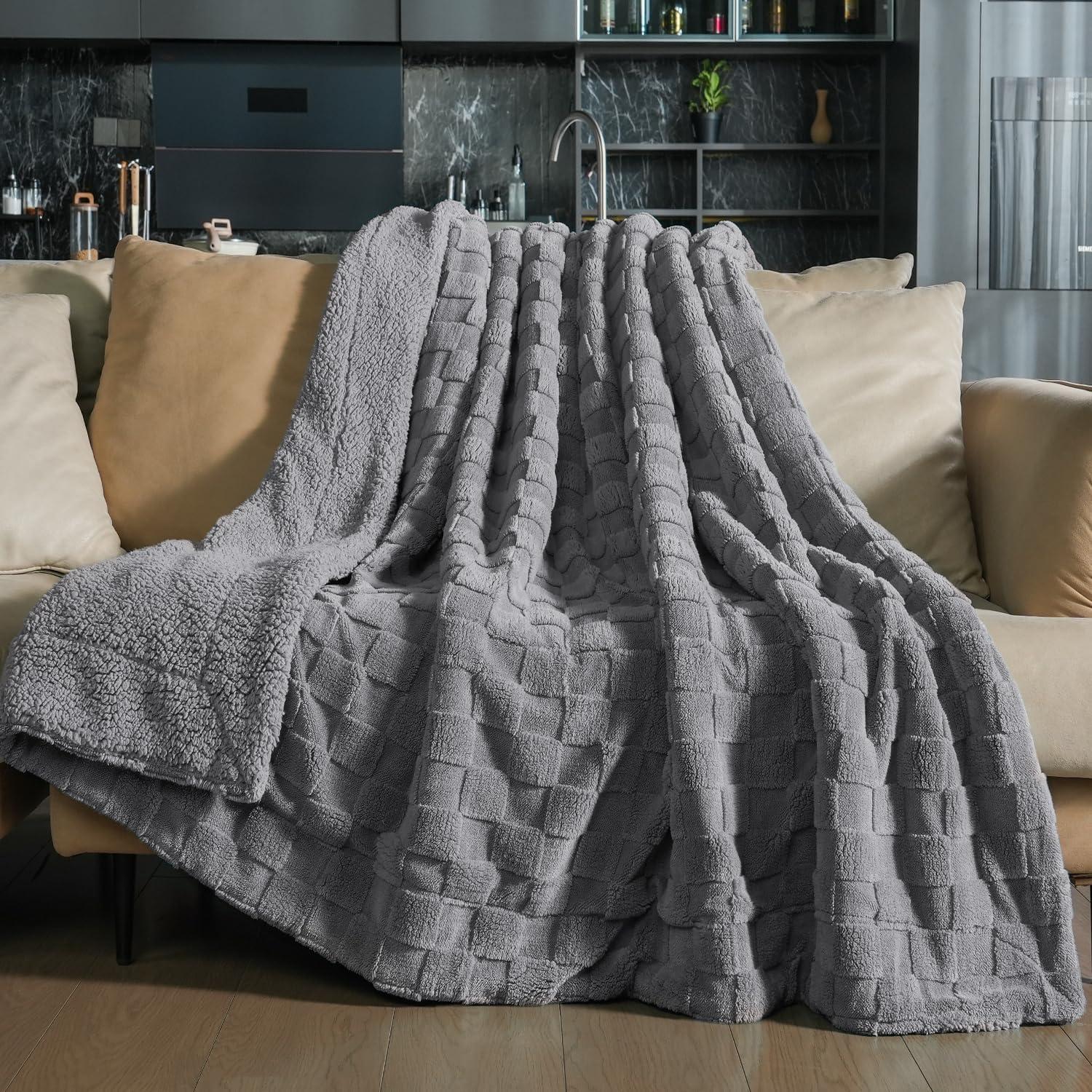 Manta Pawque Gris 127x152 cm Reversible Sherpa Franela