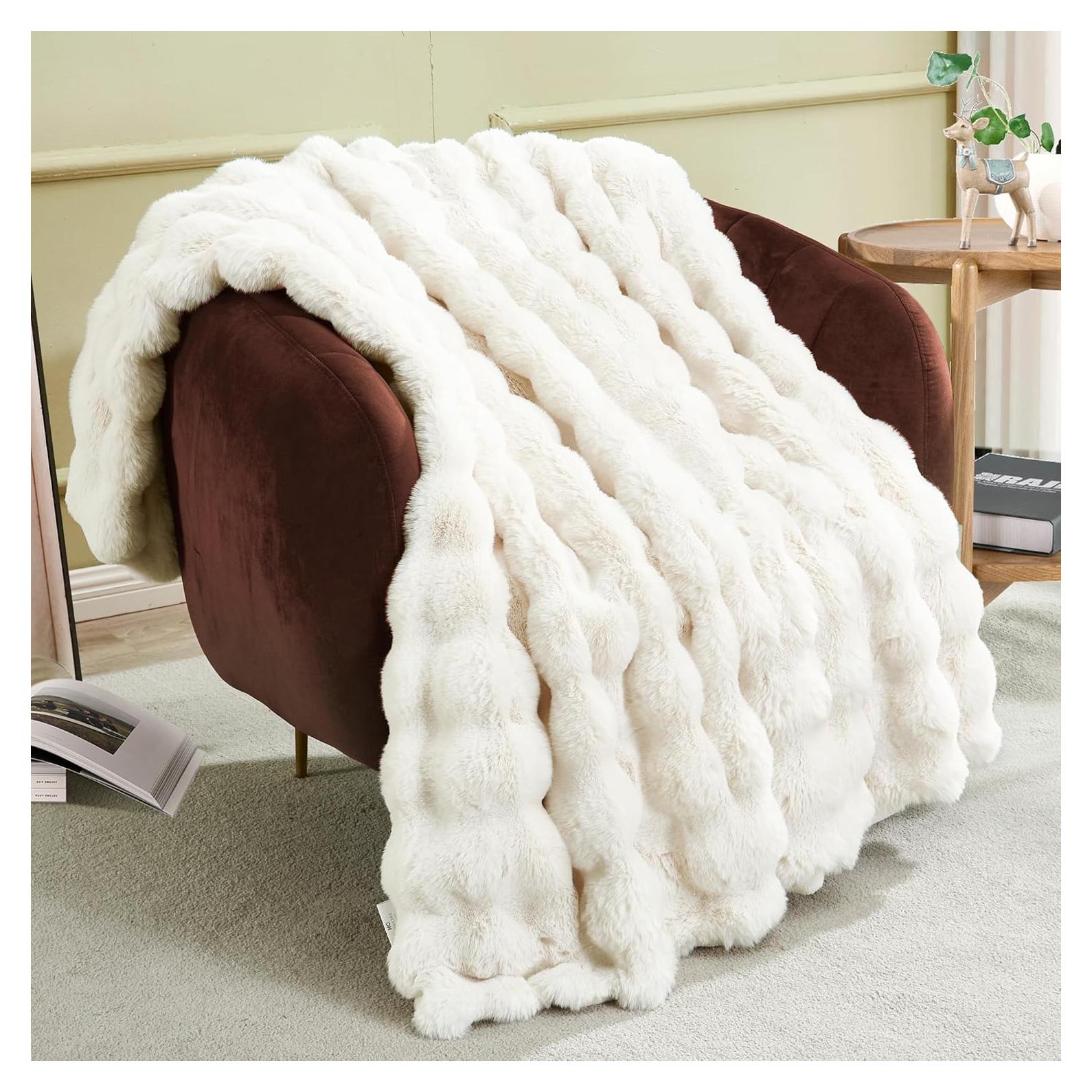 Manta de piel sintética JONIYEAR 127x152 cm blanca crema