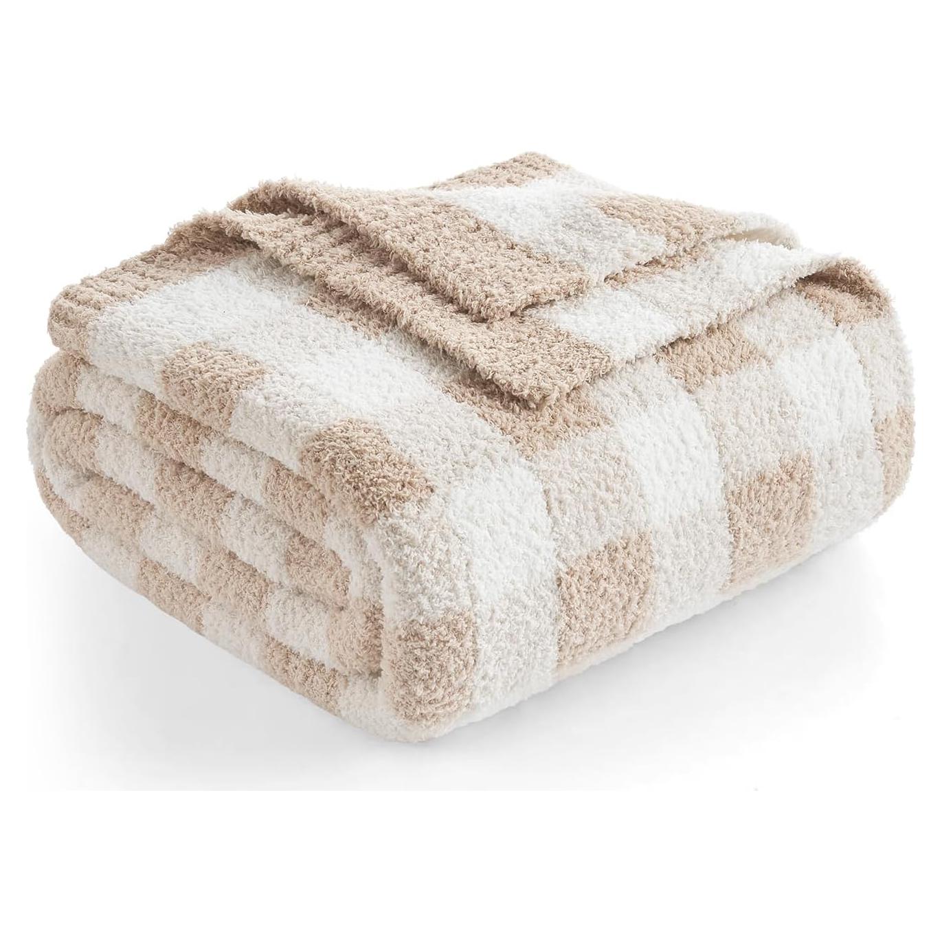 Manta de Sofá Snuggle Sac Cuadros Beige 127x152 cm Microfibra