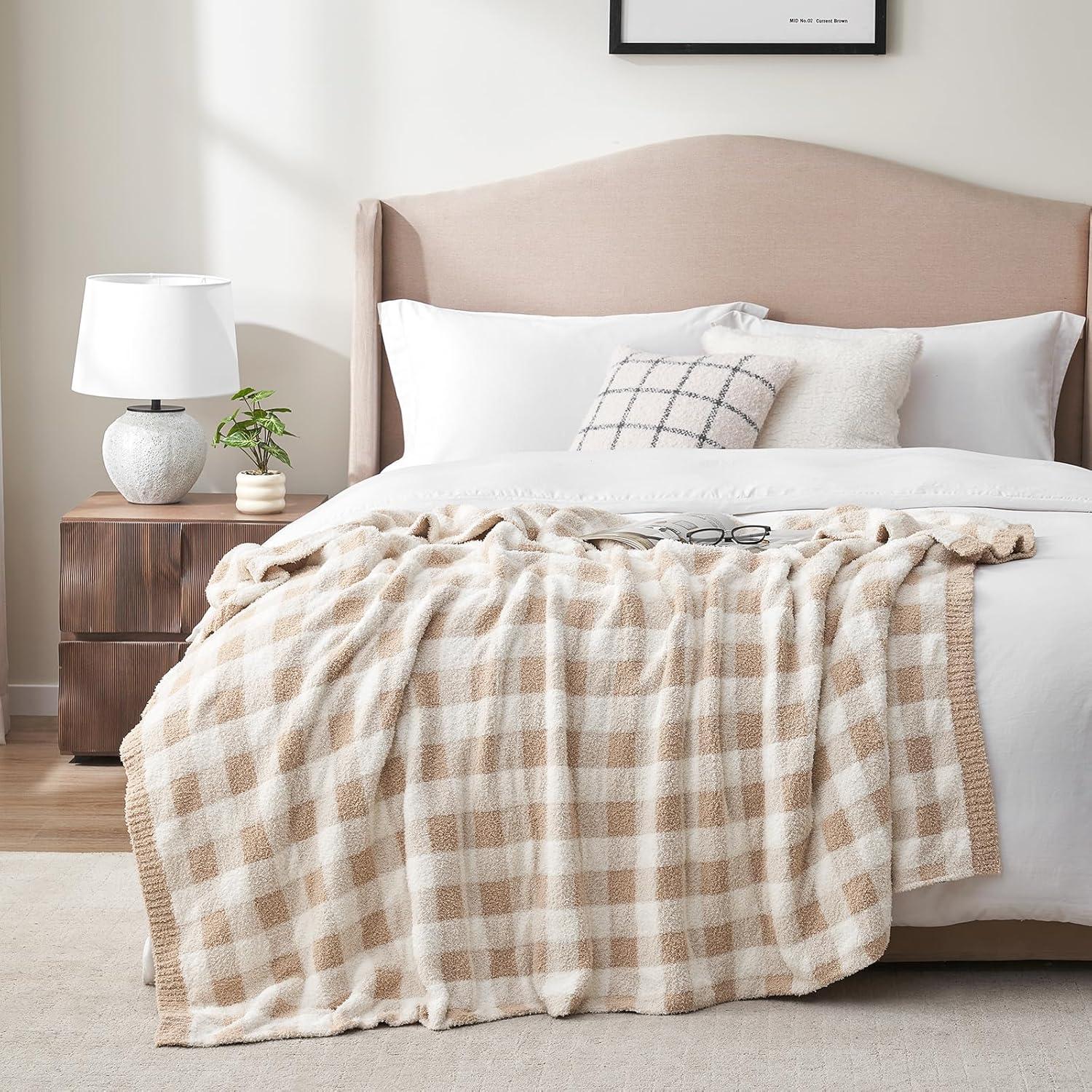 Manta de Sofá Snuggle Sac Cuadros Beige 127x152 cm Microfibra